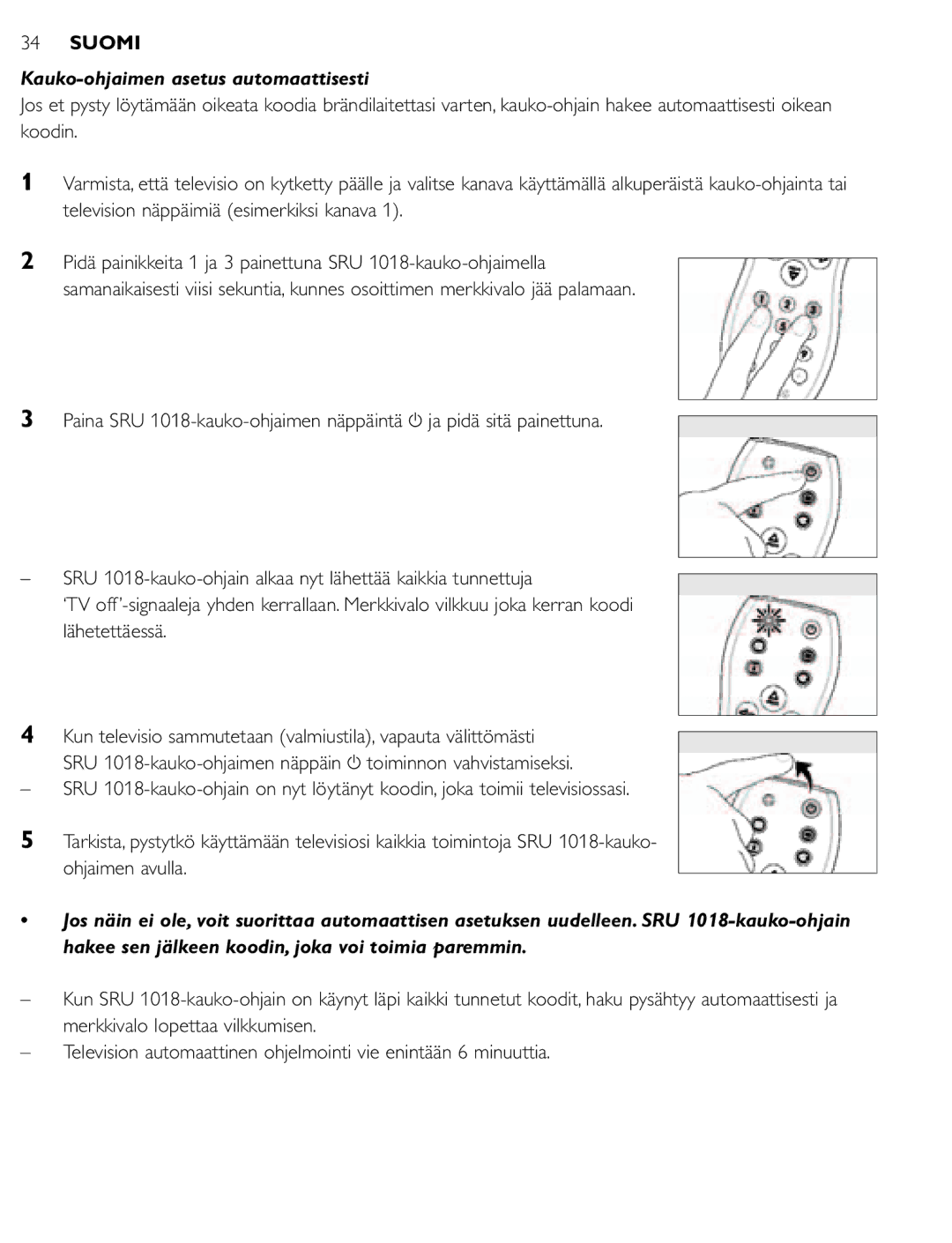 Philips SRU 1018 manual Kauko-ohjaimen asetus automaattisesti 