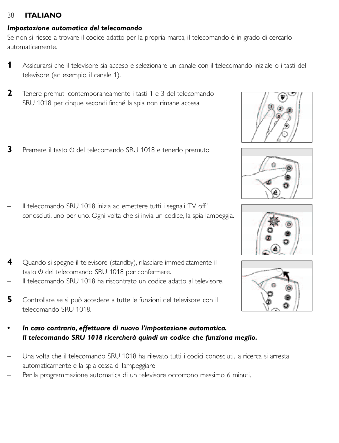 Philips SRU 1018 manual Impostazione automatica del telecomando 