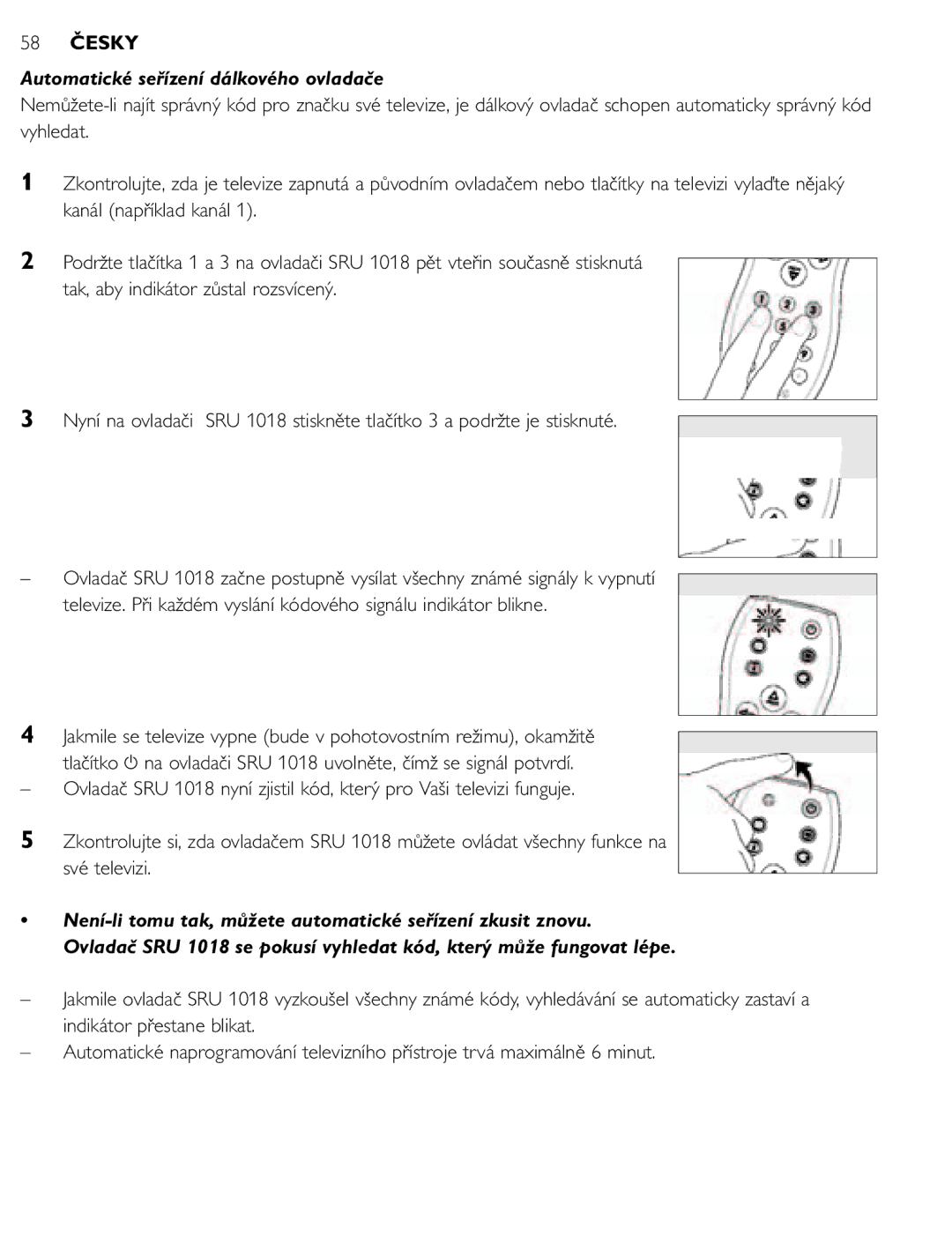 Philips SRU 1018 manual Automatické seřízení dálkového ovladače 