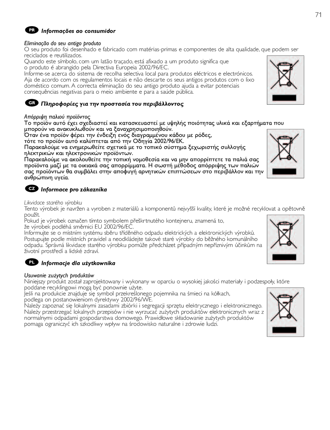 Philips SRU 1018 manual PR Informações ao consumidor 