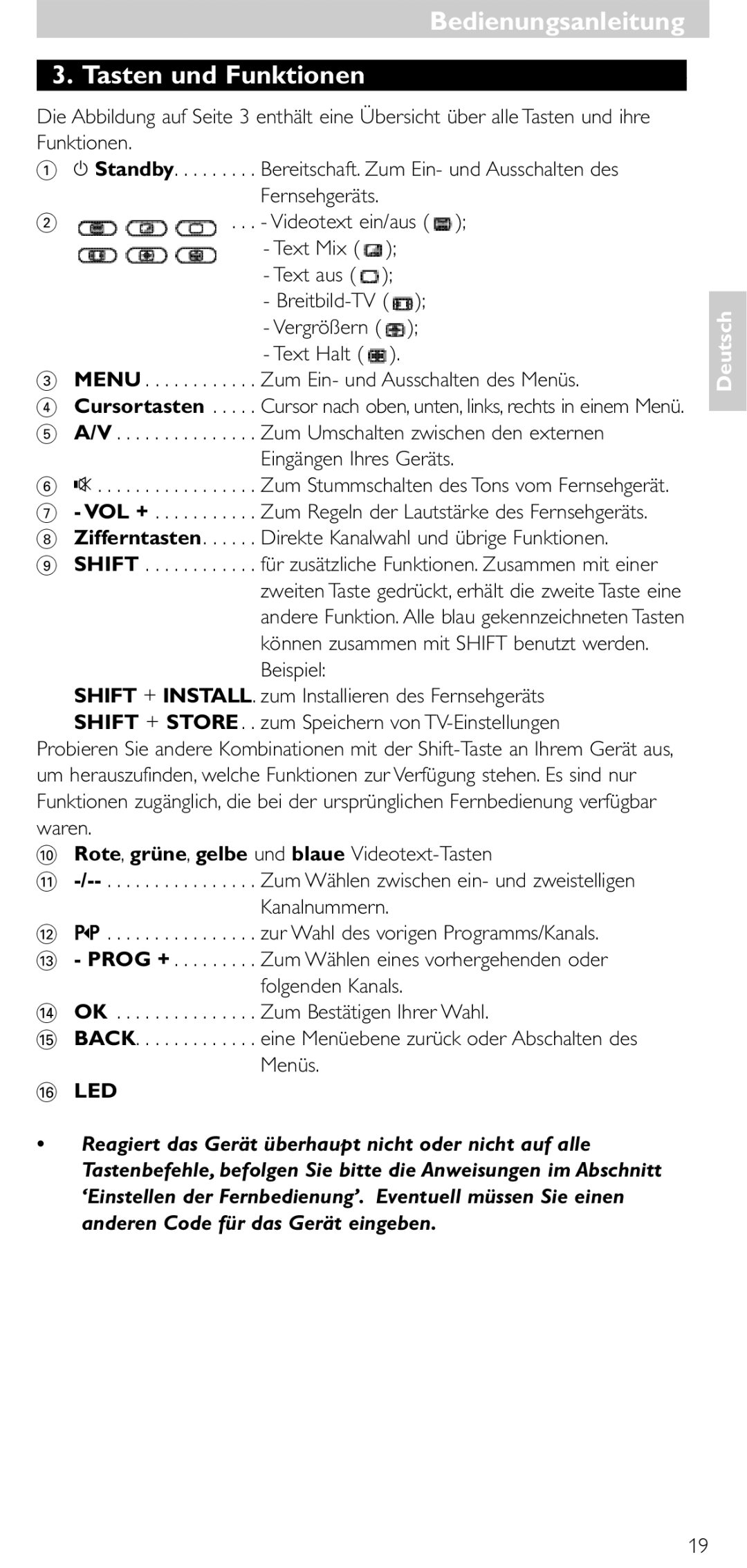 Philips SRU 5010 86 manual Fernsehgeräts, Videotext ein/aus 