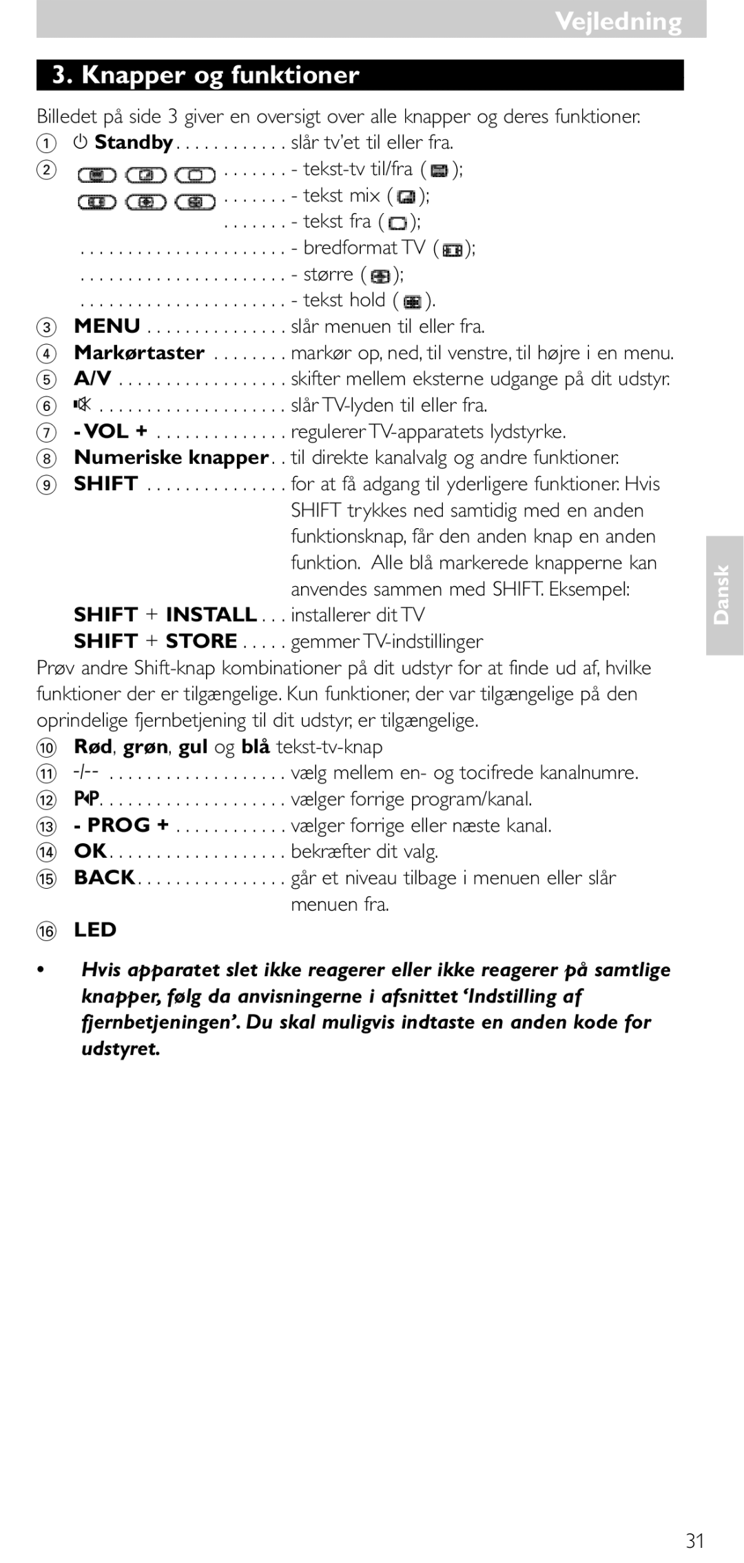 Philips SRU 5010 86 manual VejledningVejledning Knapper og funktioner, Slår tv’et til eller fra, Større 