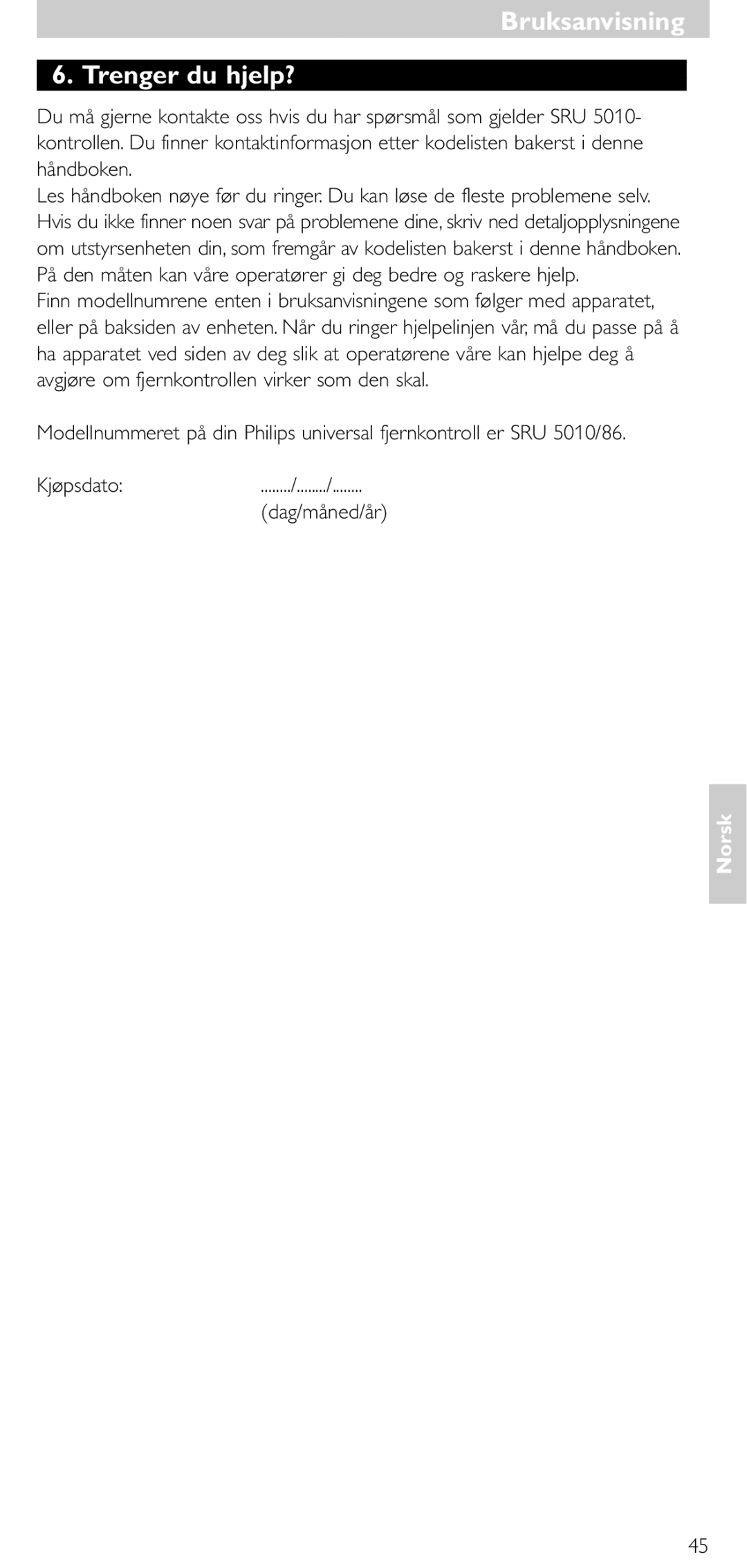 Philips SRU 5010 86 manual BruksanvisningBruksanvisning Trenger du hjelp? 