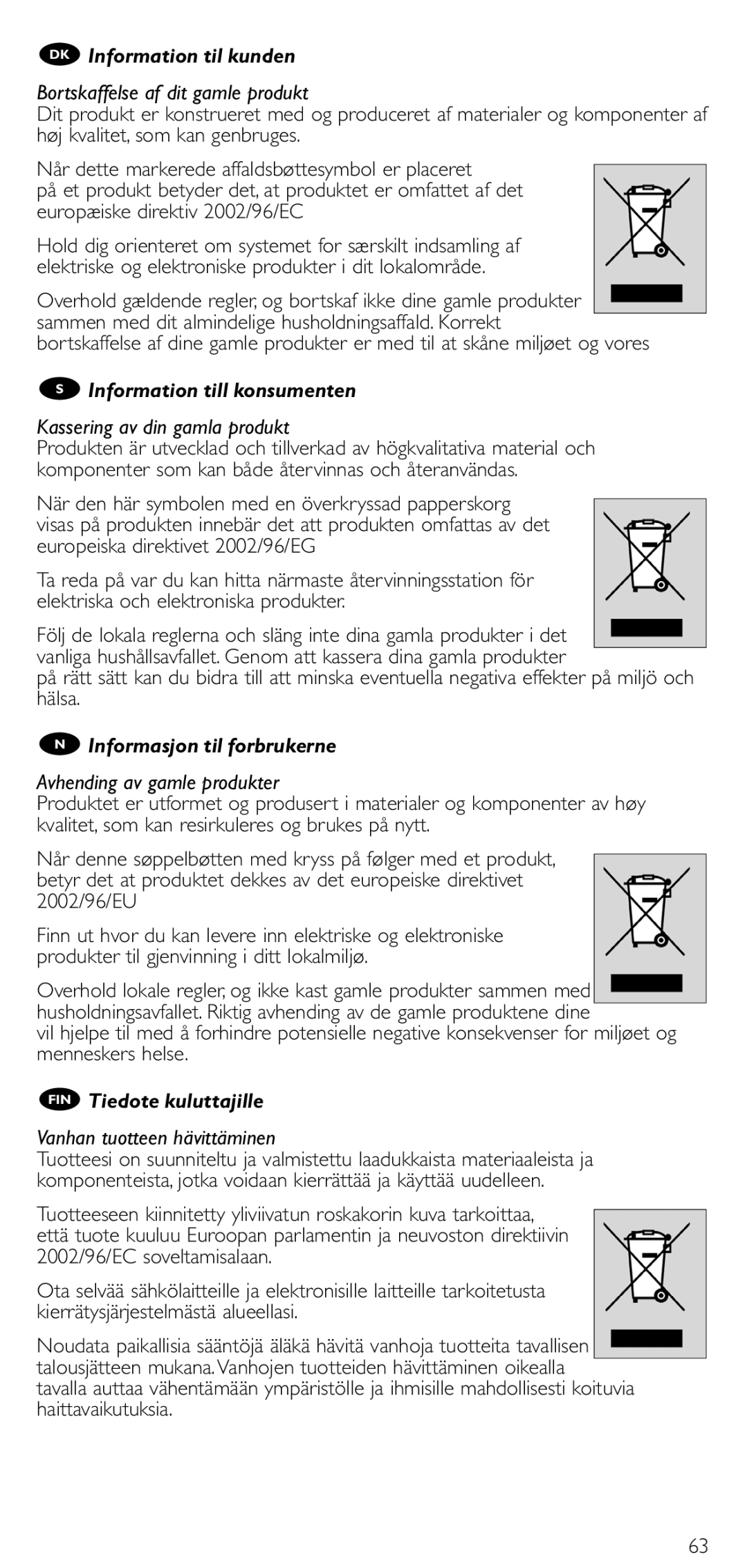 Philips SRU 5010 86 manual DK Information til kunden, Information till konsumenten, Informasjon til forbrukerne 