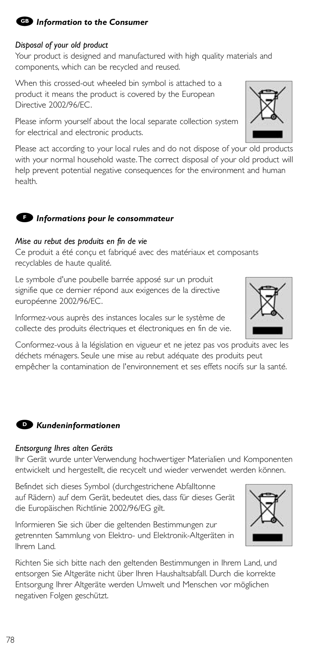 Philips SRU 5020/86 manual GB Information to the Consumer, Informations pour le consommateur, Kundeninformationen 