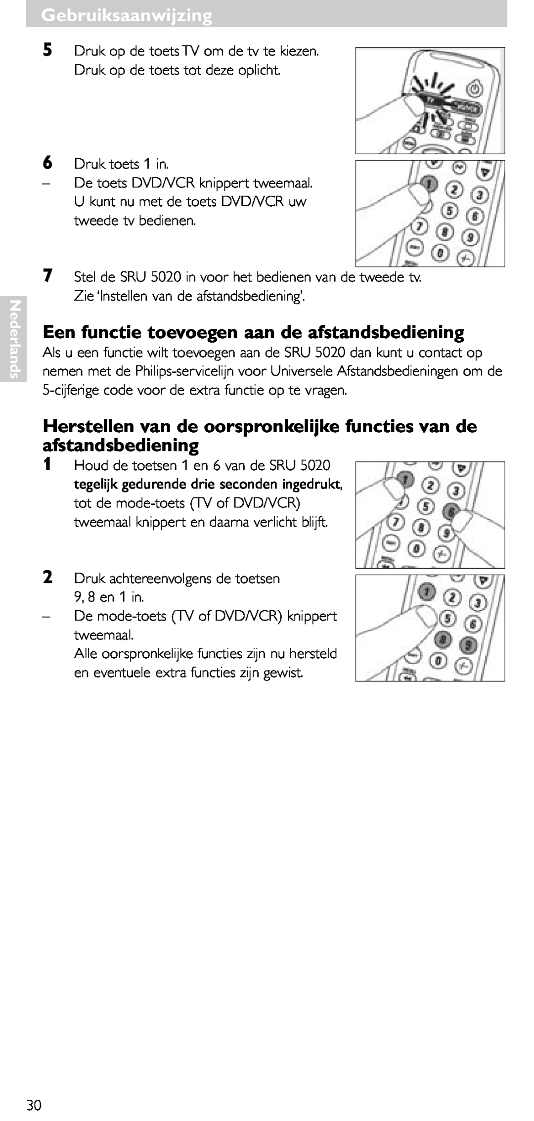Philips SRU 5020/86 manual Een functie toevoegen aan de afstandsbediening, Gebruiksaanwijzing, Nederlands 