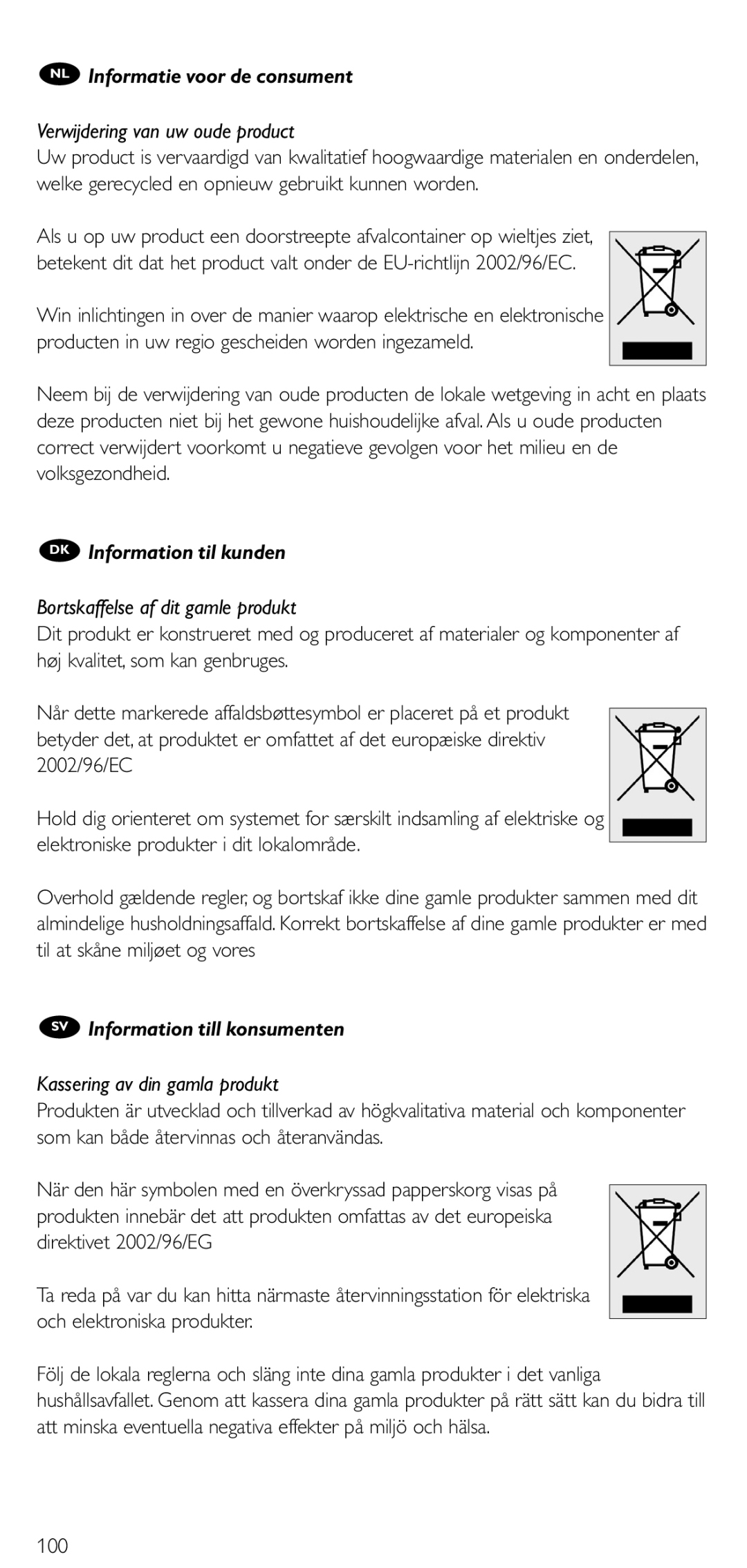 Philips SRU 5086 manual NL Informatie voor de consument, DK Information til kunden, SV Information till konsumenten 