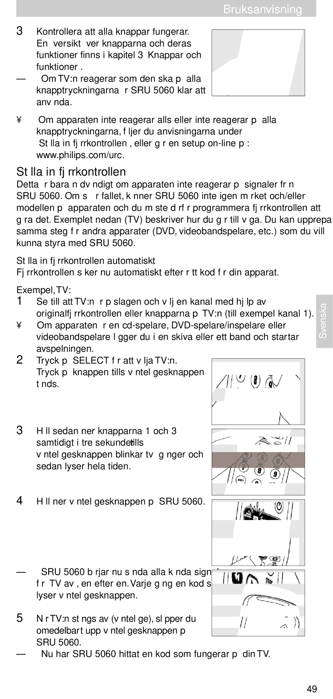 Philips SRU 5086 manual BruksanvisningBruksanvisning, Ställa in fjärrkontrollen automatiskt 