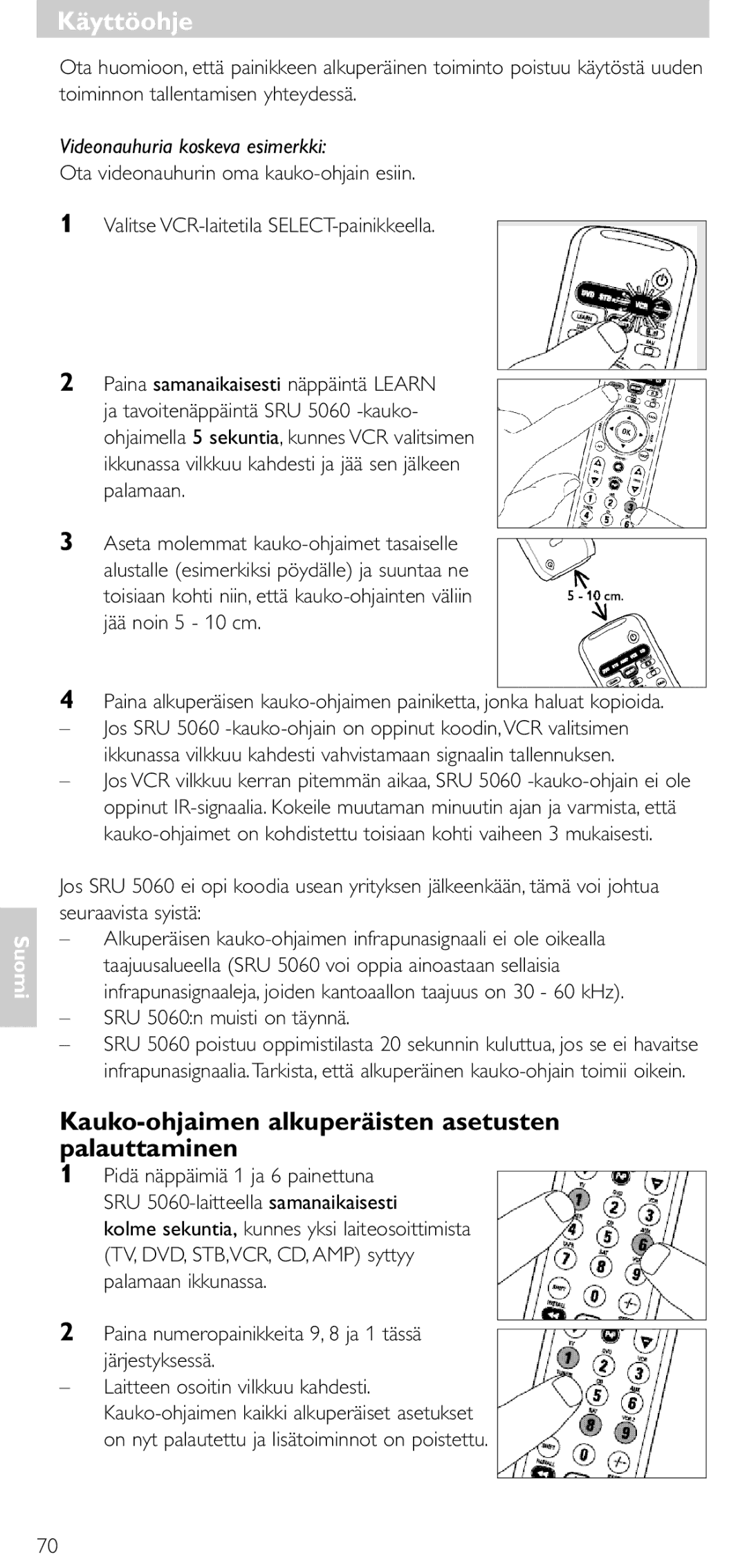 Philips SRU 5086 manual Kauko-ohjaimen alkuperäisten asetusten palauttaminen, Videonauhuria koskeva esimerkki 