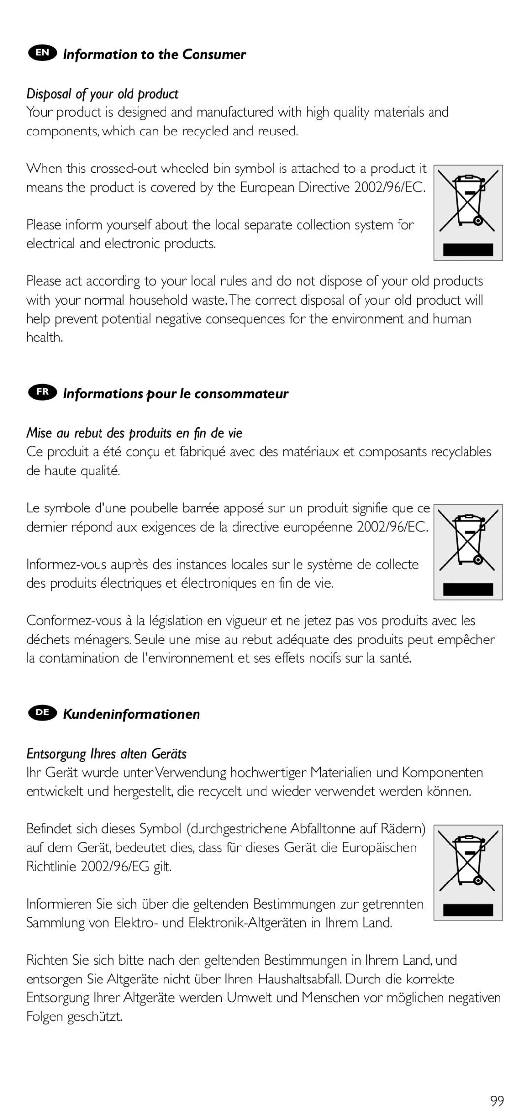 Philips SRU 5086 manual EN Information to the Consumer, FR Informations pour le consommateur, DE Kundeninformationen 