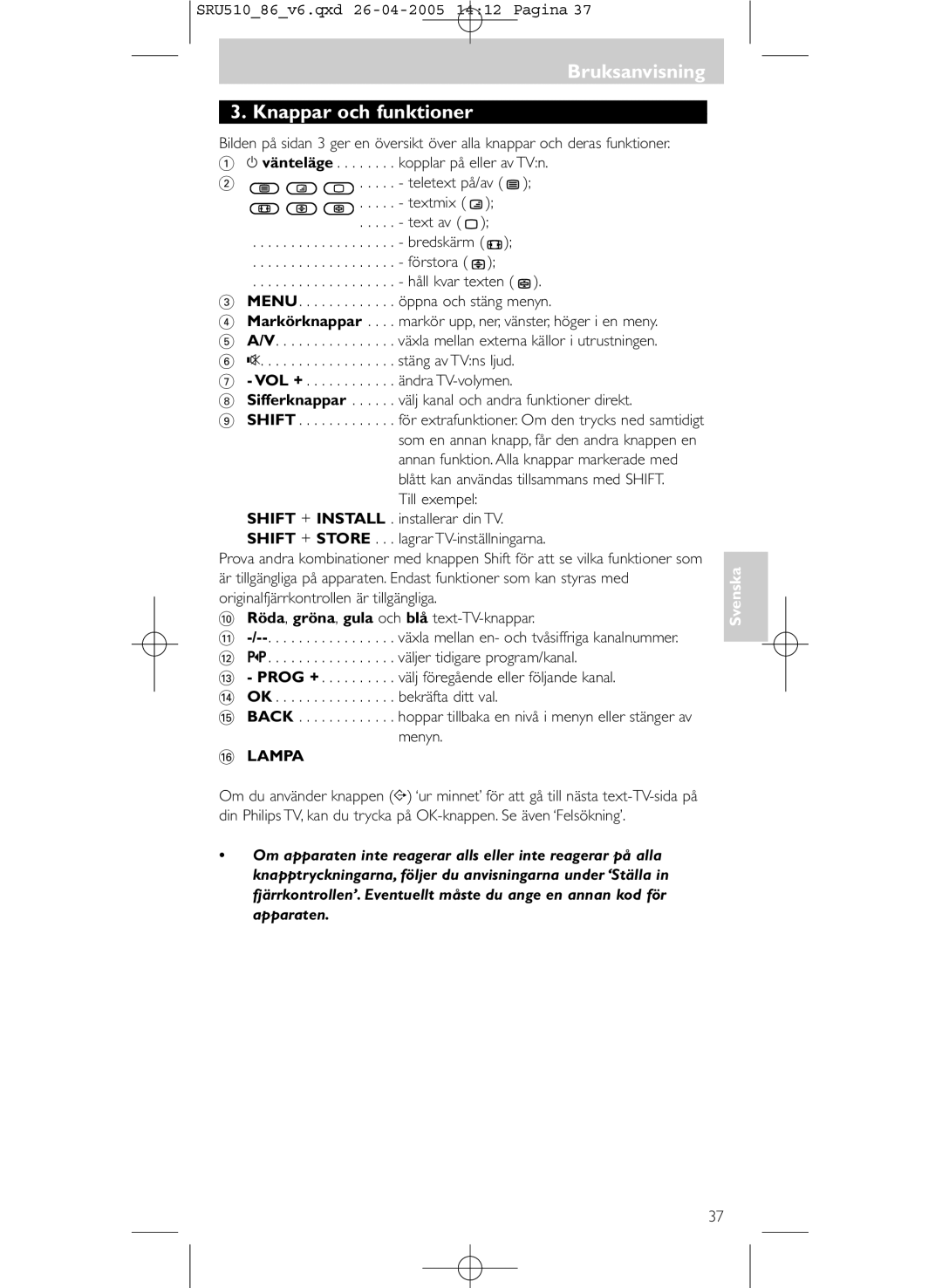 Philips SRU 510/86 manual BruksanvisningBruksanvisning Knappar och funktioner, Till exempel 