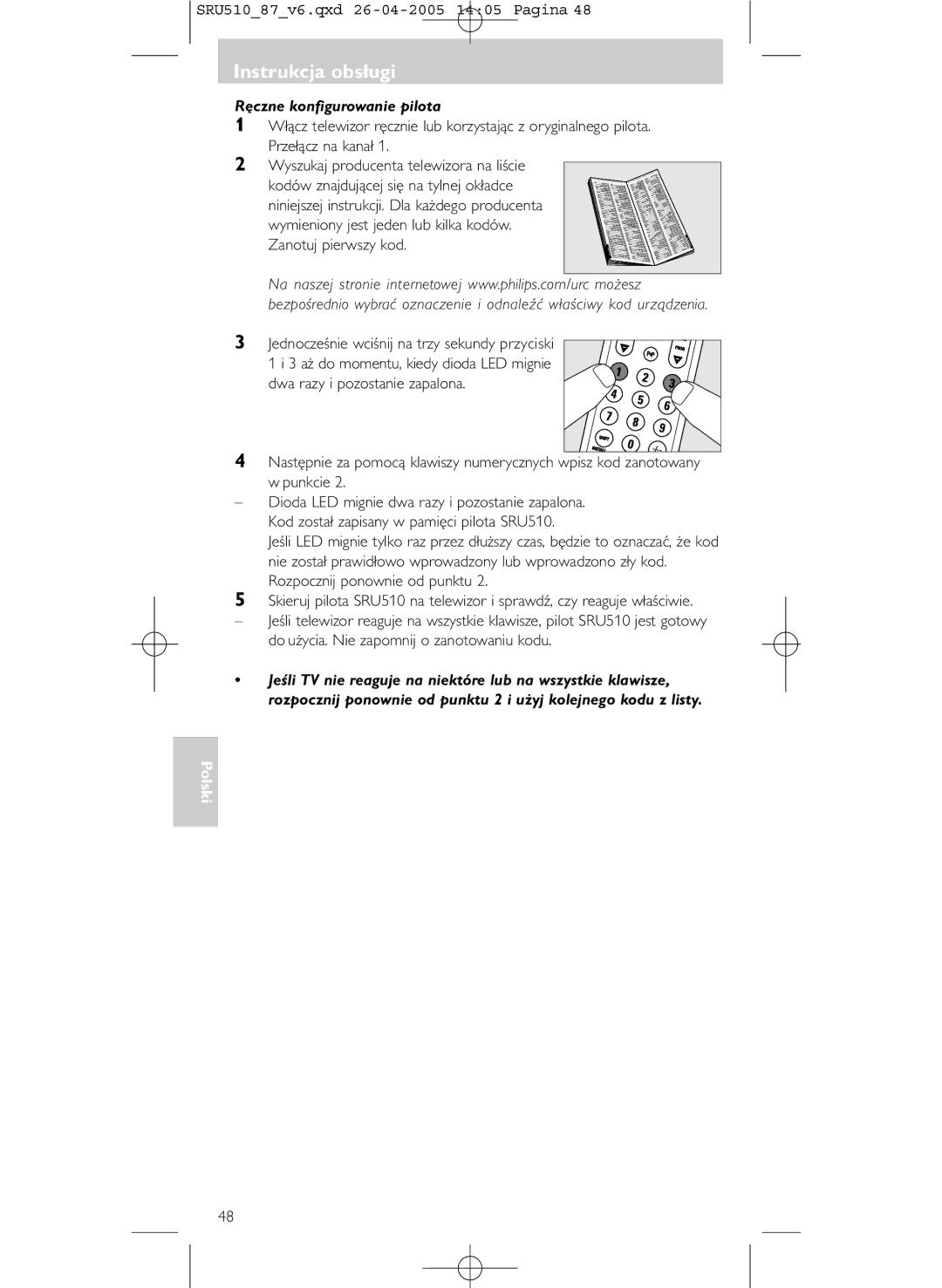 Philips SRU 510/87 manual Ręczne konfigurowanie pilota 