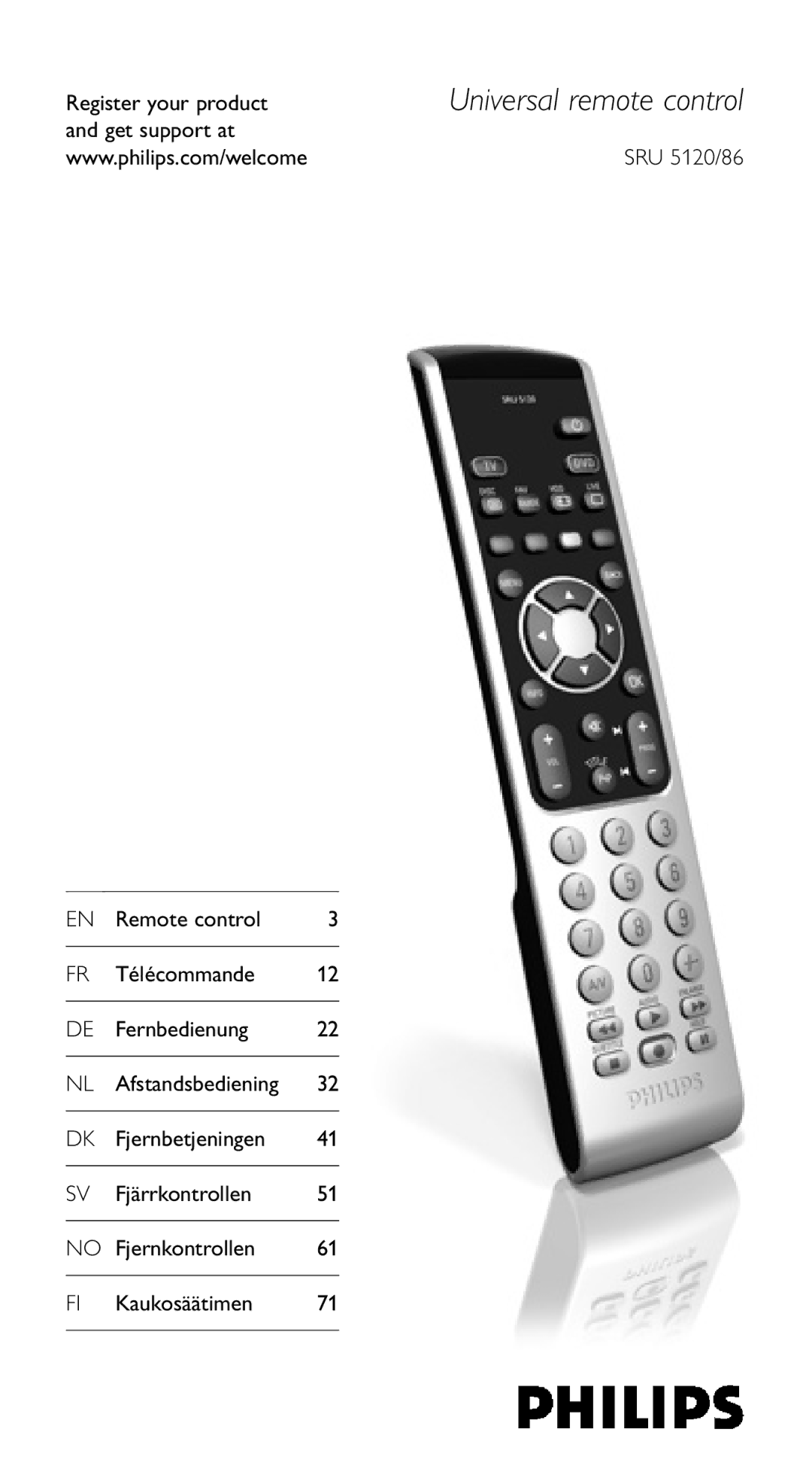 Philips SRU 5120/86 manual Universal remote control, Register your product 