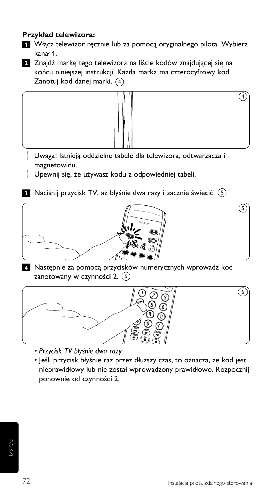 Philips SRU 5120/87 manual Przycisk TV błyśnie dwa razy 