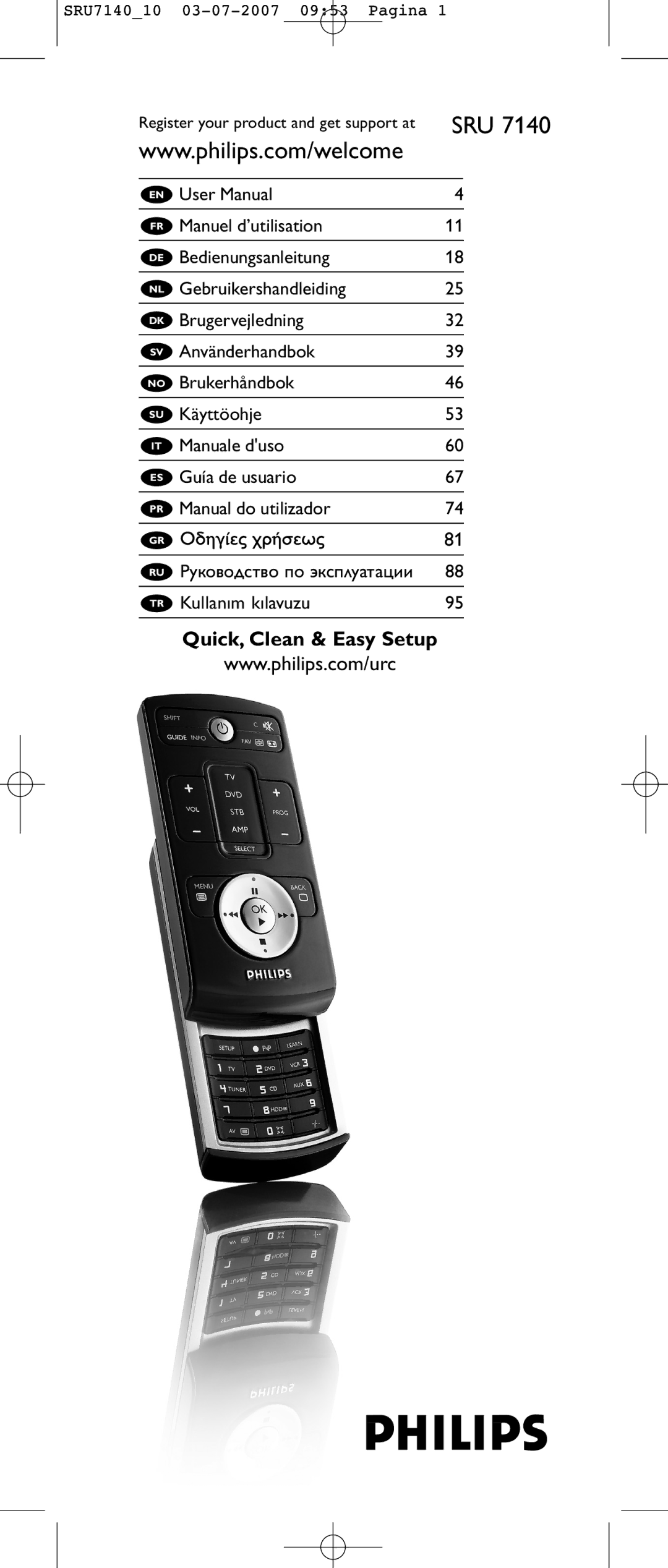 Philips SRU 7140 user manual Quick, Clean & Easy Setup, Руководство по эксплуатации 