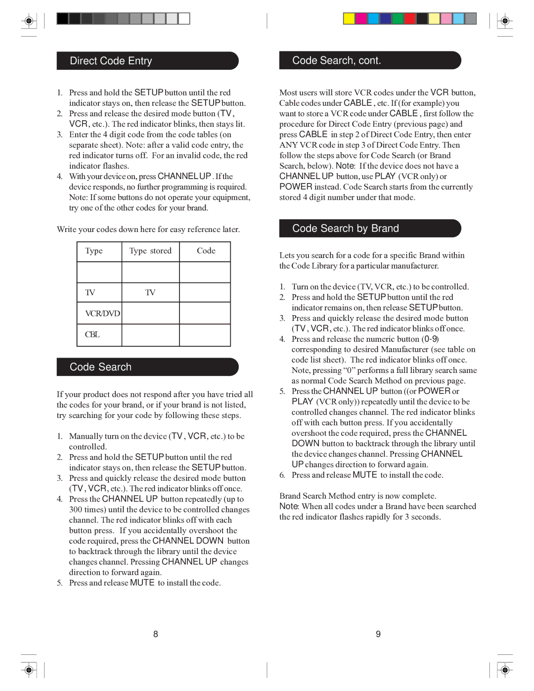 Philips SRU2103S/27 owner manual Direct Code Entry Code Search, Code Search by Brand 