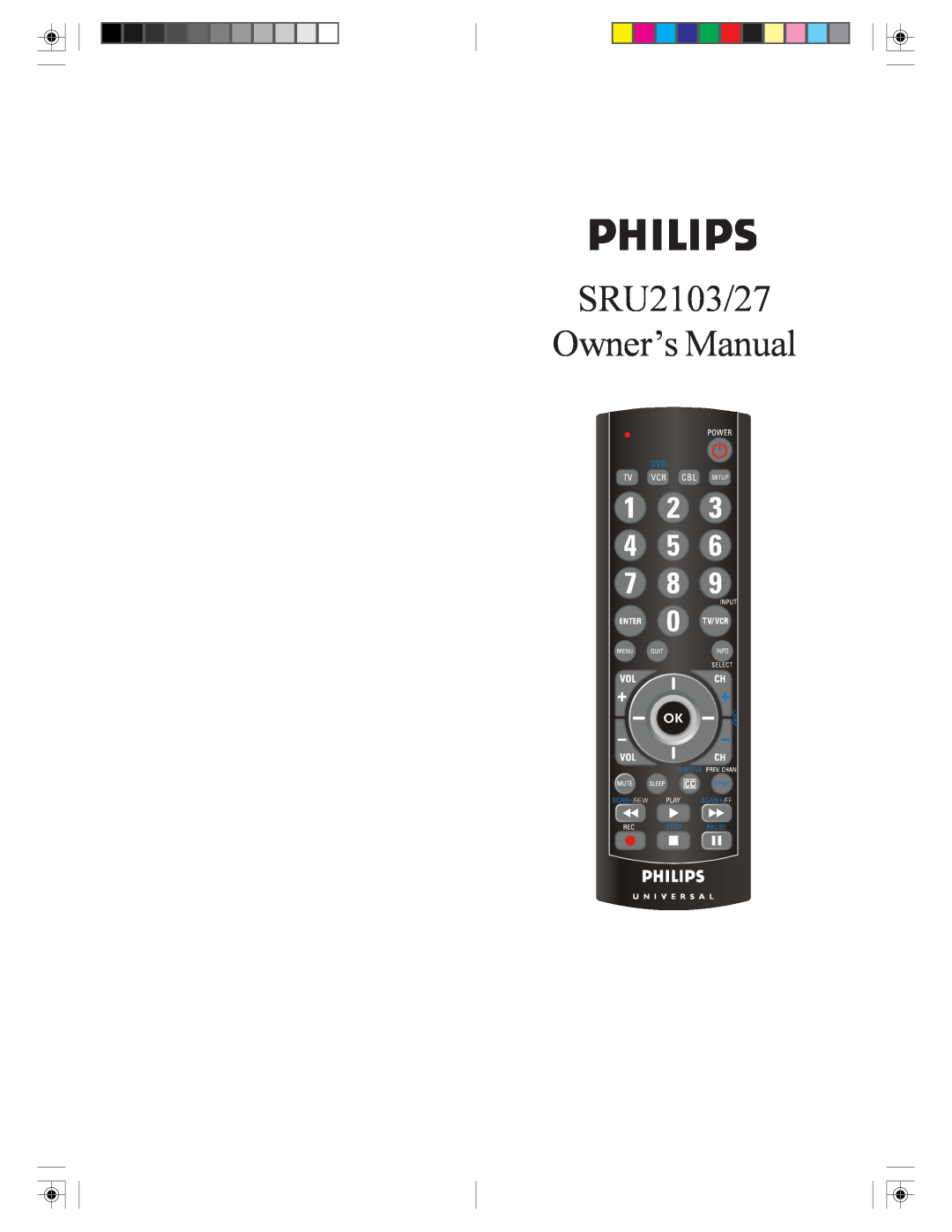 Philips SRU2103S/27 owner manual SRU2103/27 Owner’s Manual 