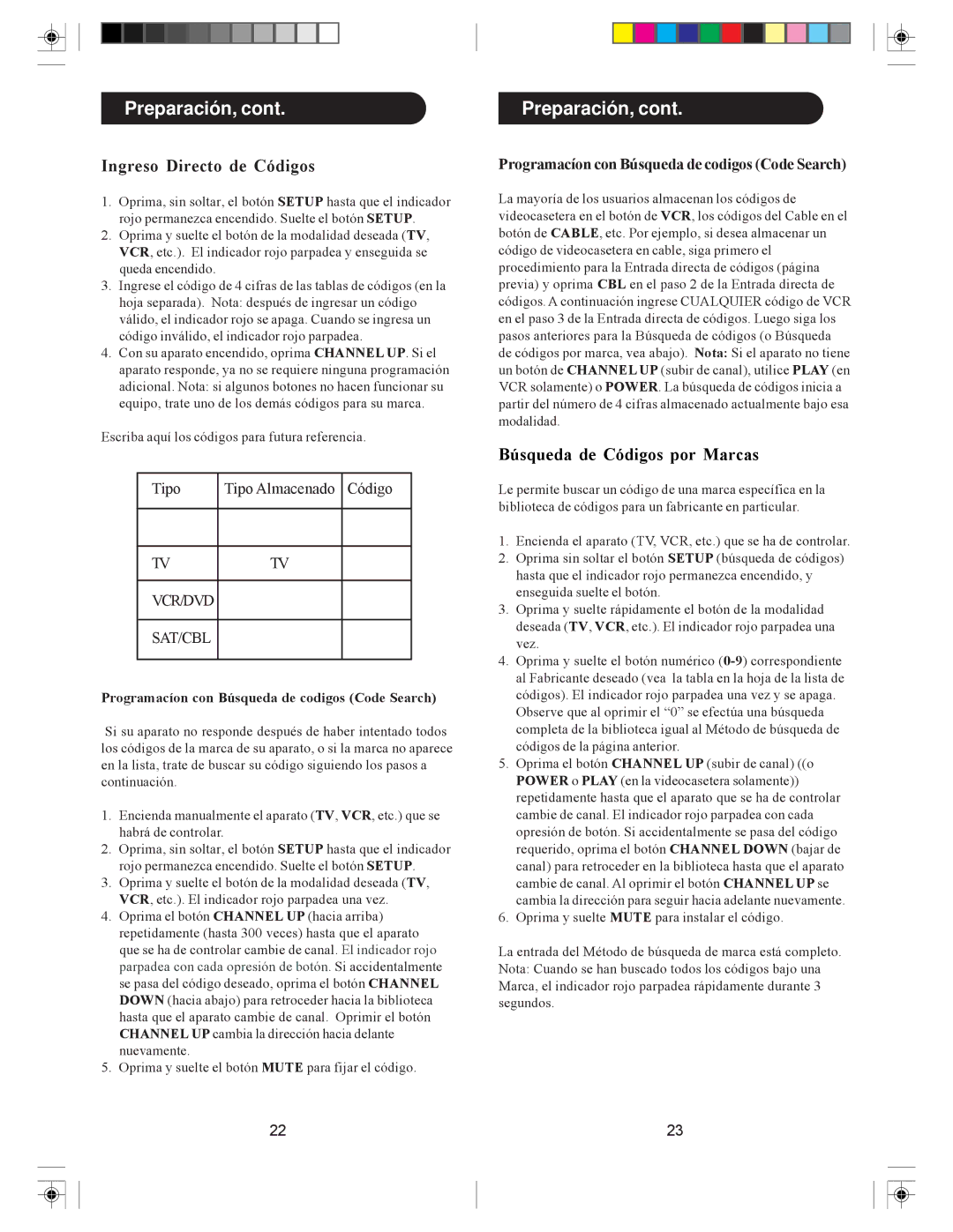 Philips SRU3003/27 owner manual Preparación, Ingreso Directo de Códigos, Búsqueda de Códigos por Marcas 