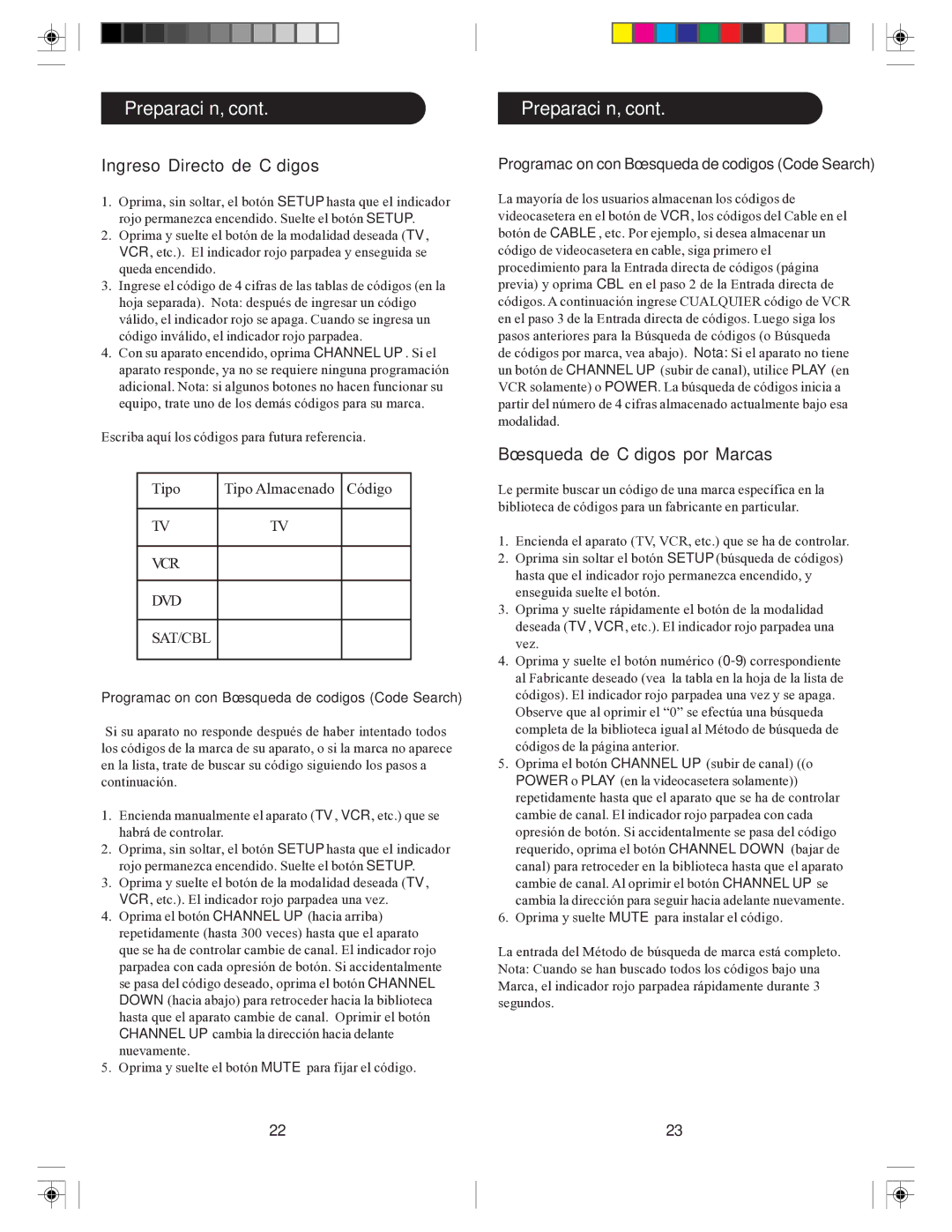 Philips SRU3004/27 owner manual Preparación, Ingreso Directo de Códigos, Búsqueda de Códigos por Marcas 