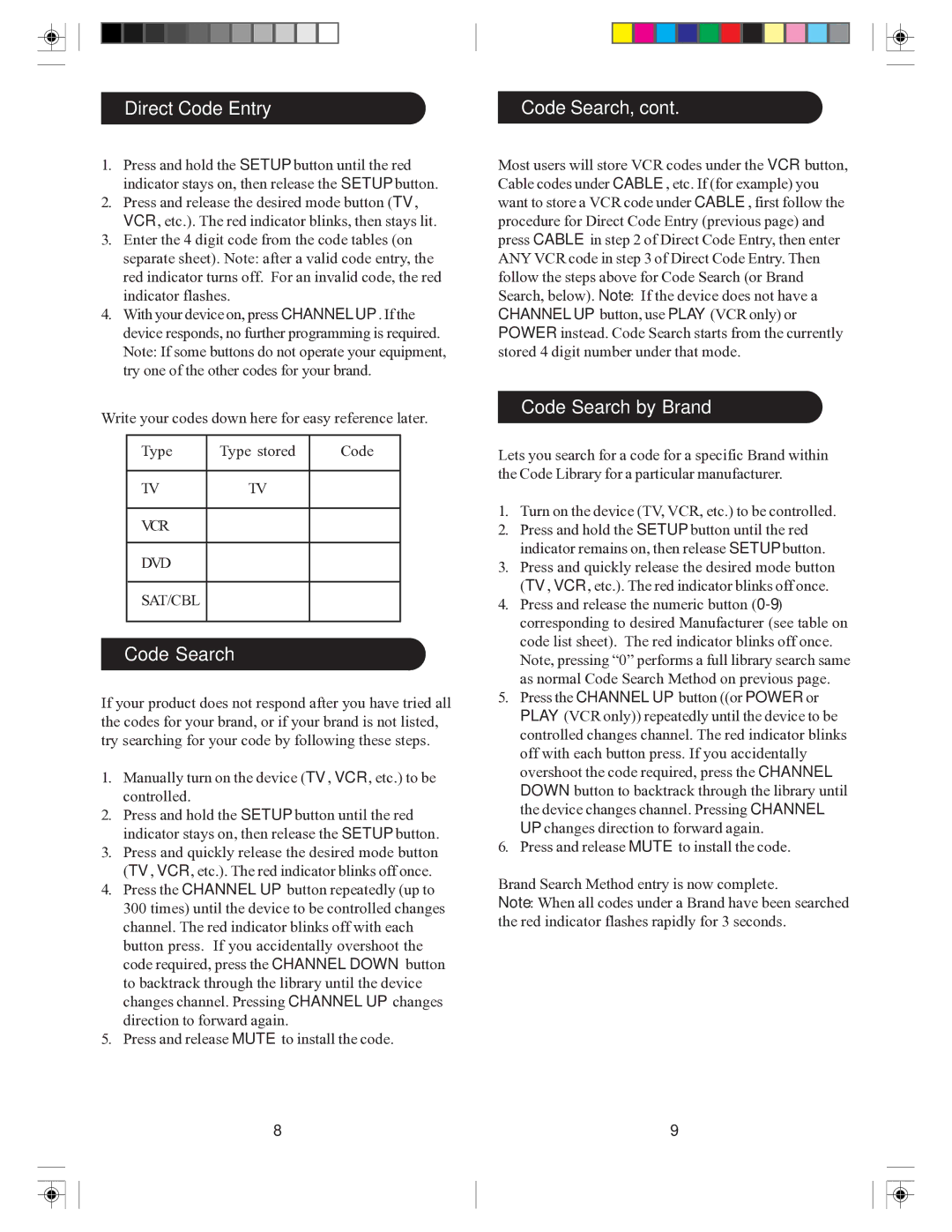 Philips SRU3004/27 owner manual Direct Code Entry Code Search, Code Search by Brand 