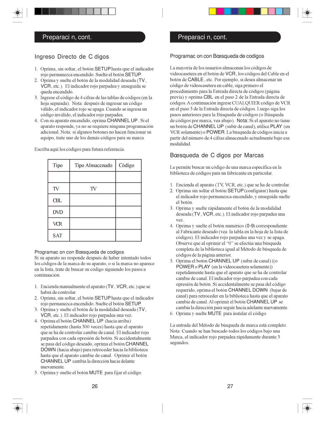 Philips SRU3005/27 owner manual Preparación, Ingreso Directo de Códigos, Búsqueda de Códigos por Marcas 