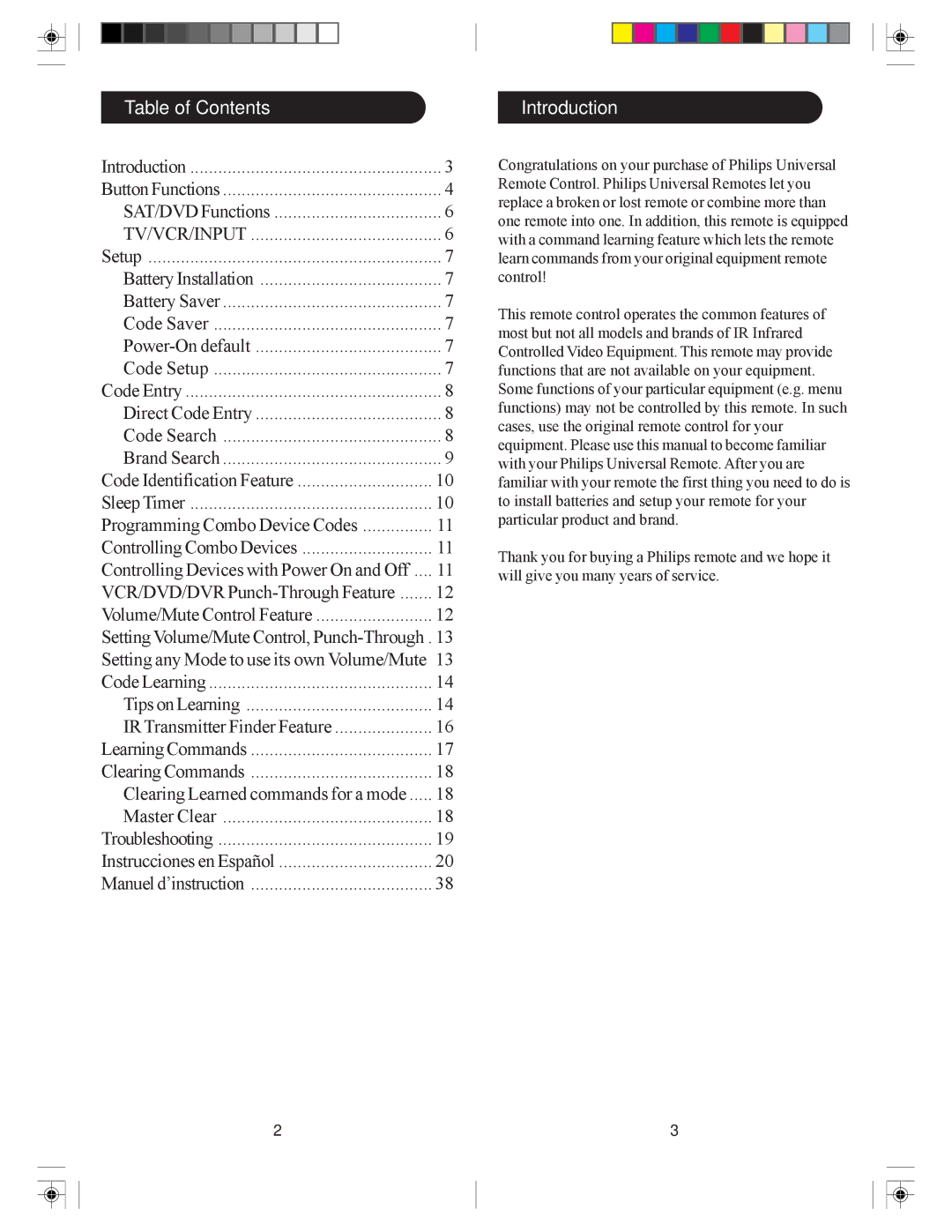 Philips SRU3005/27 owner manual Table of Contents, Introduction 