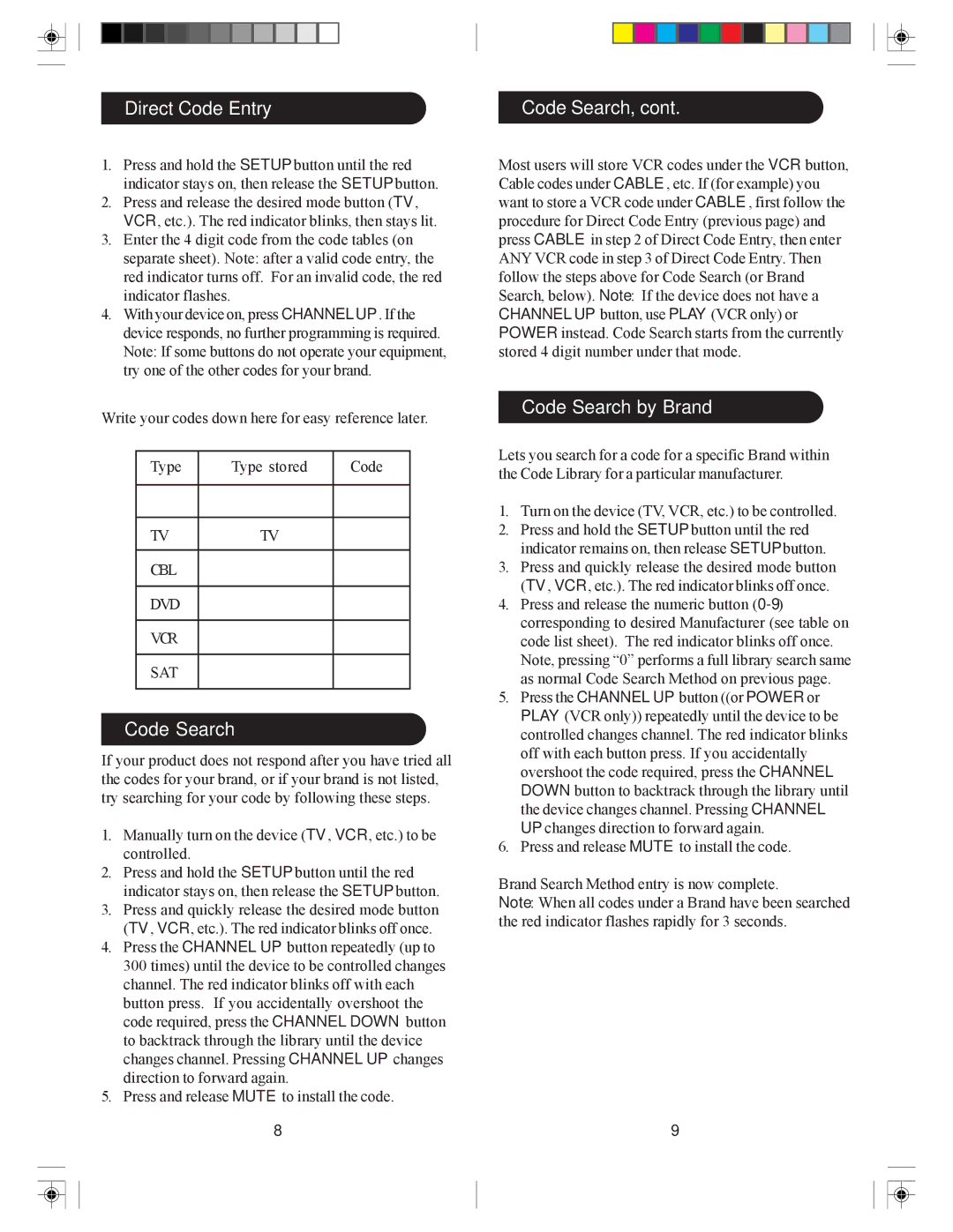 Philips SRU3005/27 owner manual Direct Code Entry Code Search, Code Search by Brand 