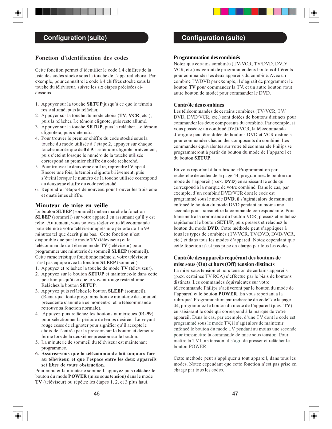 Philips SRU3006L/27 owner manual Fonction d’identification des codes, Minuteur de mise en veille 