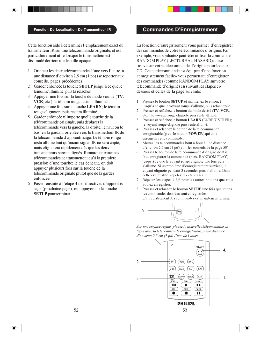 Philips SRU3007/27 owner manual Commandes D’Enregistrement 