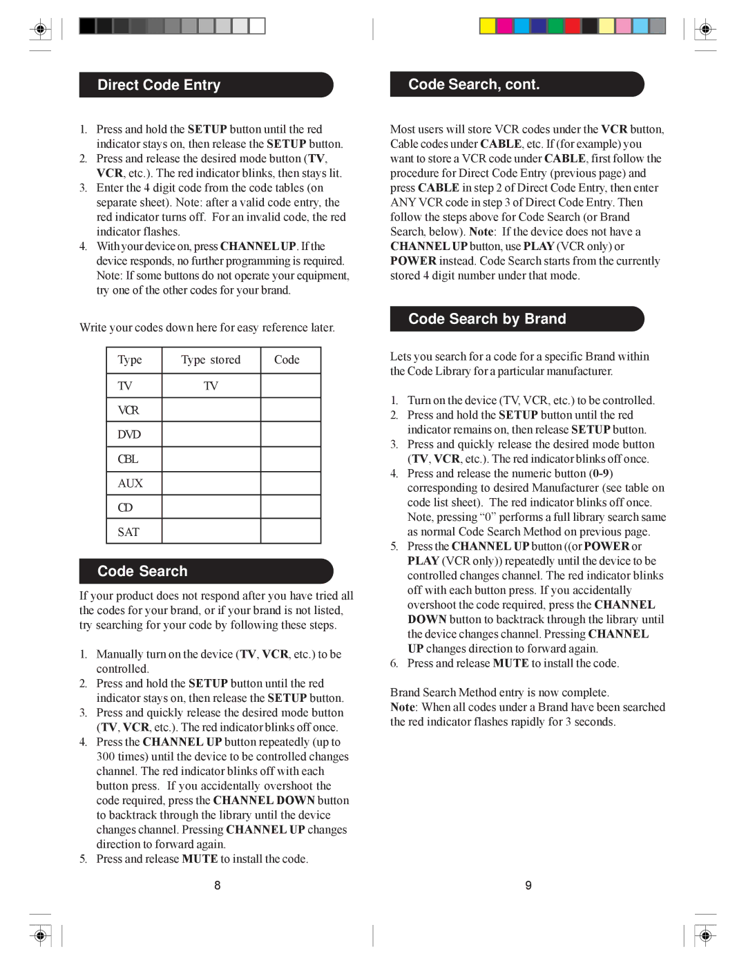 Philips SRU3007/27 owner manual Direct Code Entry Code Search, Code Search by Brand 