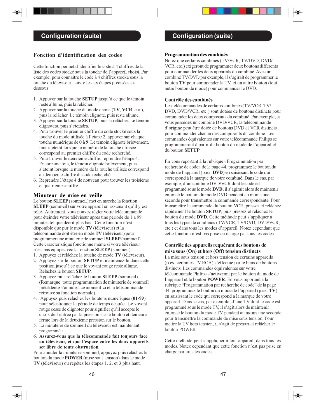 Philips SRU4007/27 owner manual Fonction d’identification des codes, Minuteur de mise en veille 