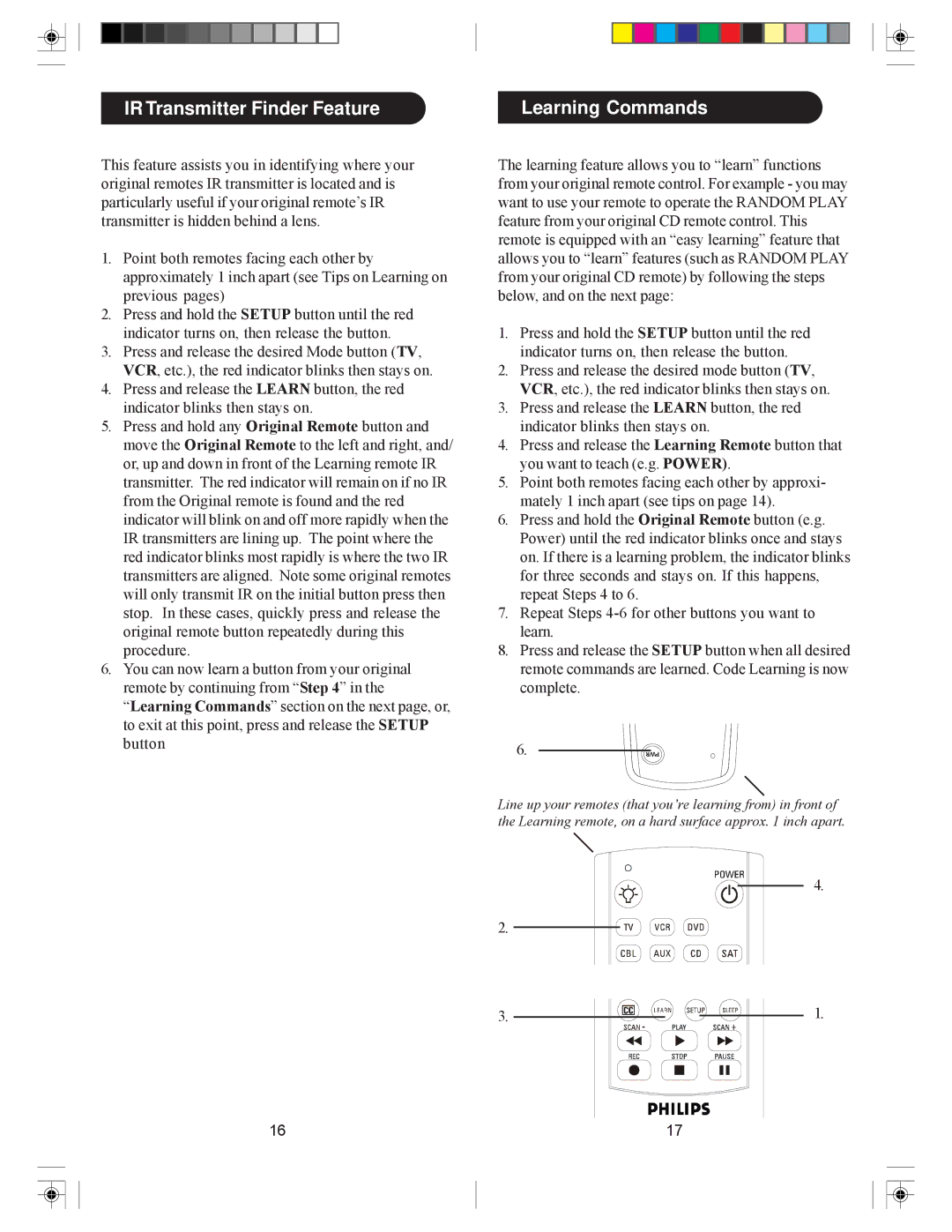 Philips SRU4007/27 owner manual IR Transmitter Finder Feature Learning Commands 