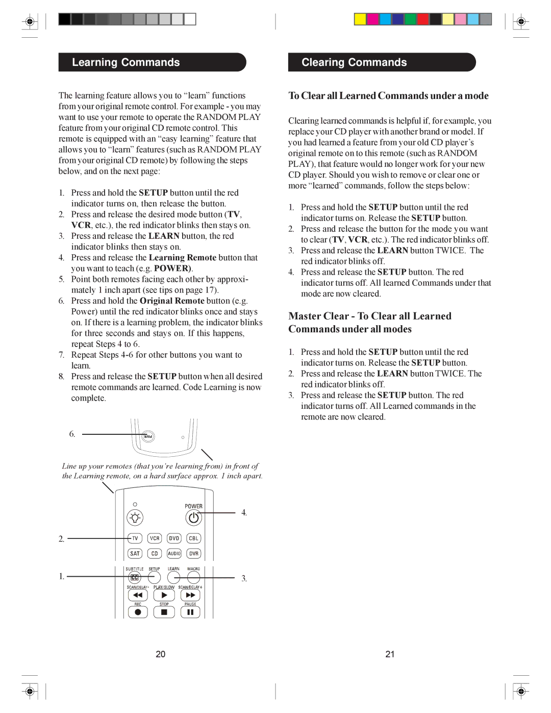 Philips SRU4008 owner manual Learning Commands, Clearing Commands, To Clear all Learned Commands under a mode 