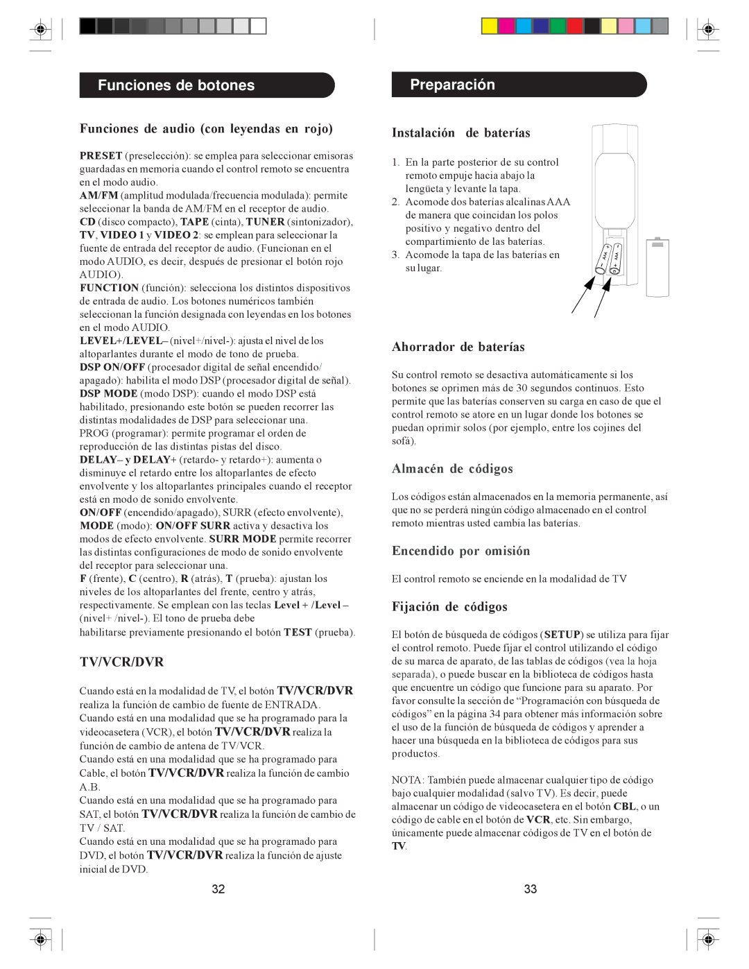 Philips SRU4008 Preparación, Funciones de audio con leyendas en rojo, Instalación de baterías, Ahorrador de baterías 