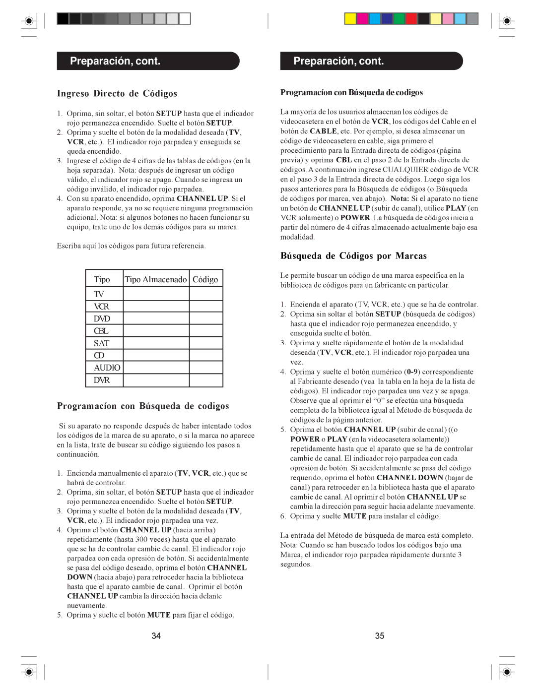 Philips SRU4008 owner manual Preparación, Ingreso Directo de Códigos, Programacíon con Búsqueda de codigos 