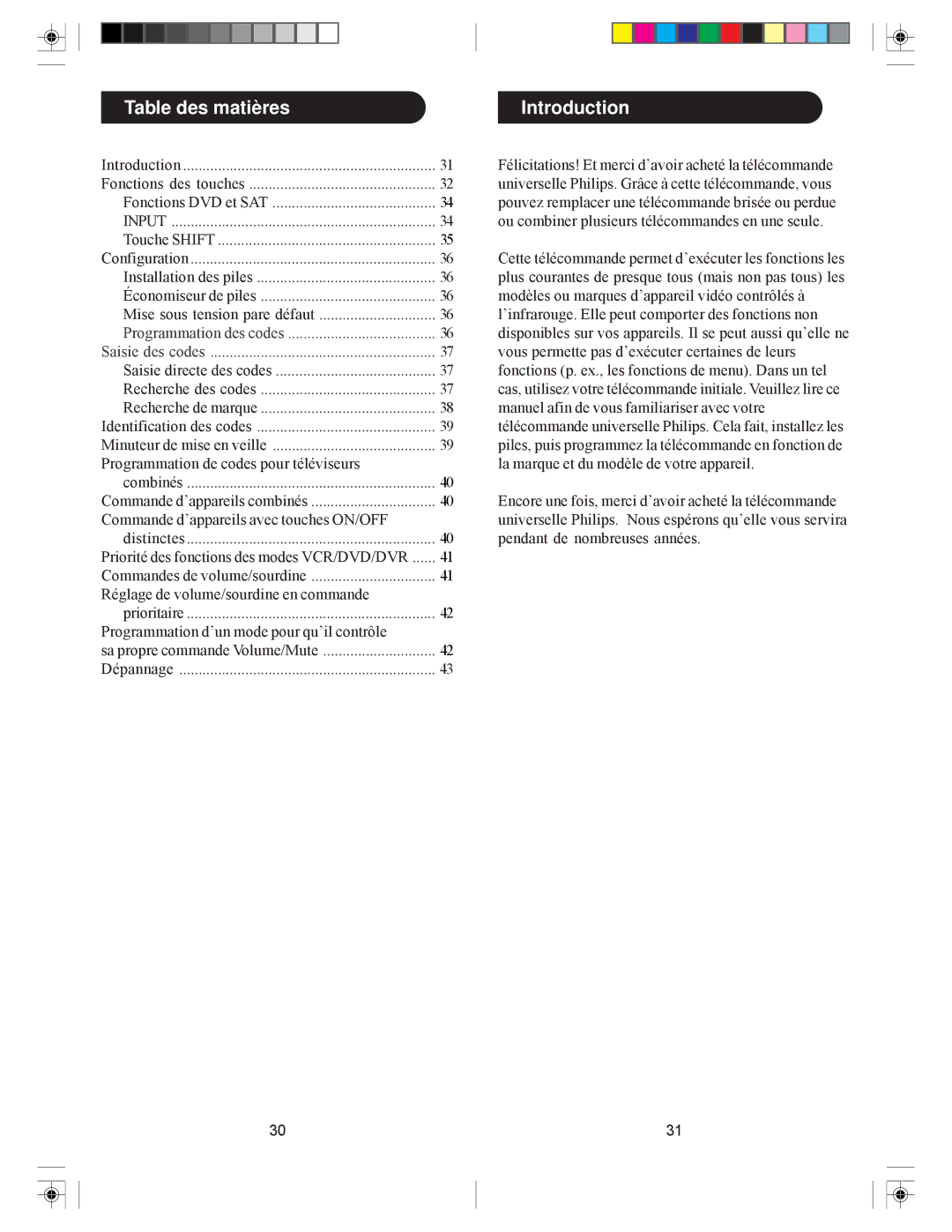 Philips SRU4040 owner manual Table des matières, Programmation des codes Saisie des codes 