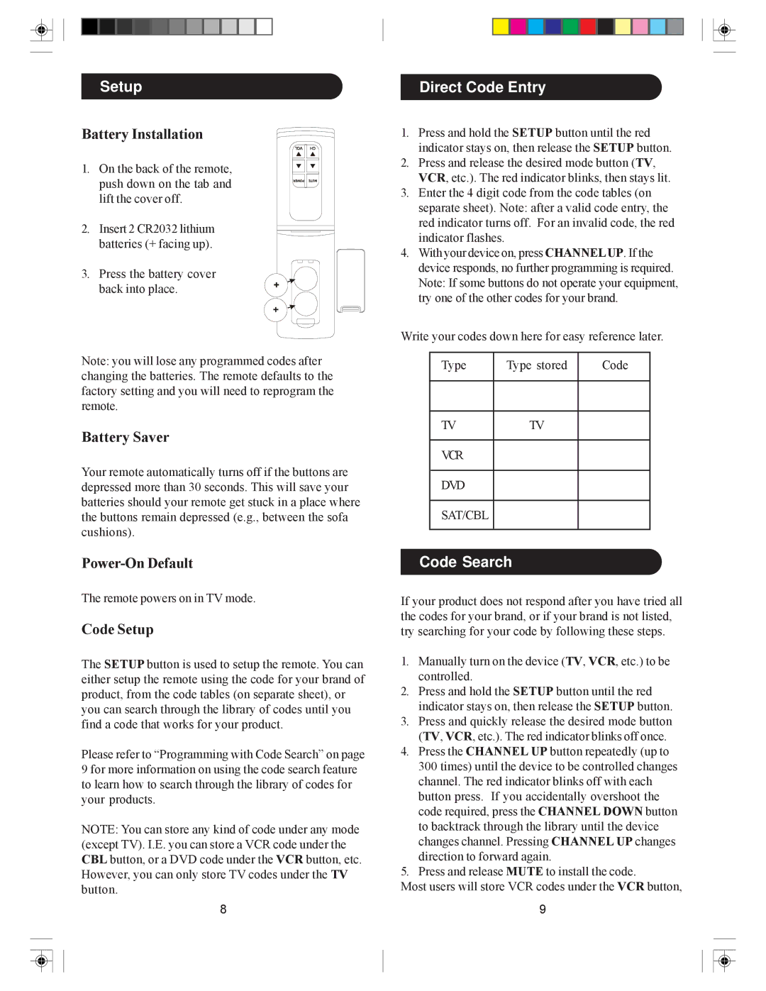 Philips SRU4040 owner manual Setup, Direct Code Entry, Code Search 