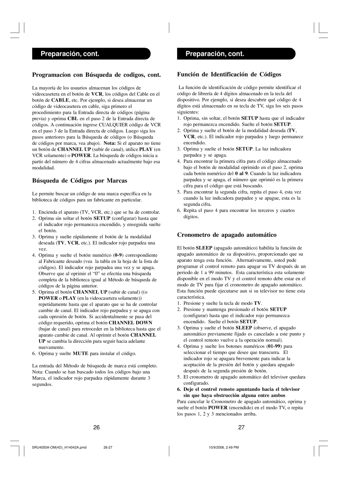 Philips SRU4050 Programacíon con Búsqueda de codigos, Búsqueda de Códigos por Marcas, Función de Identificación de Códigos 