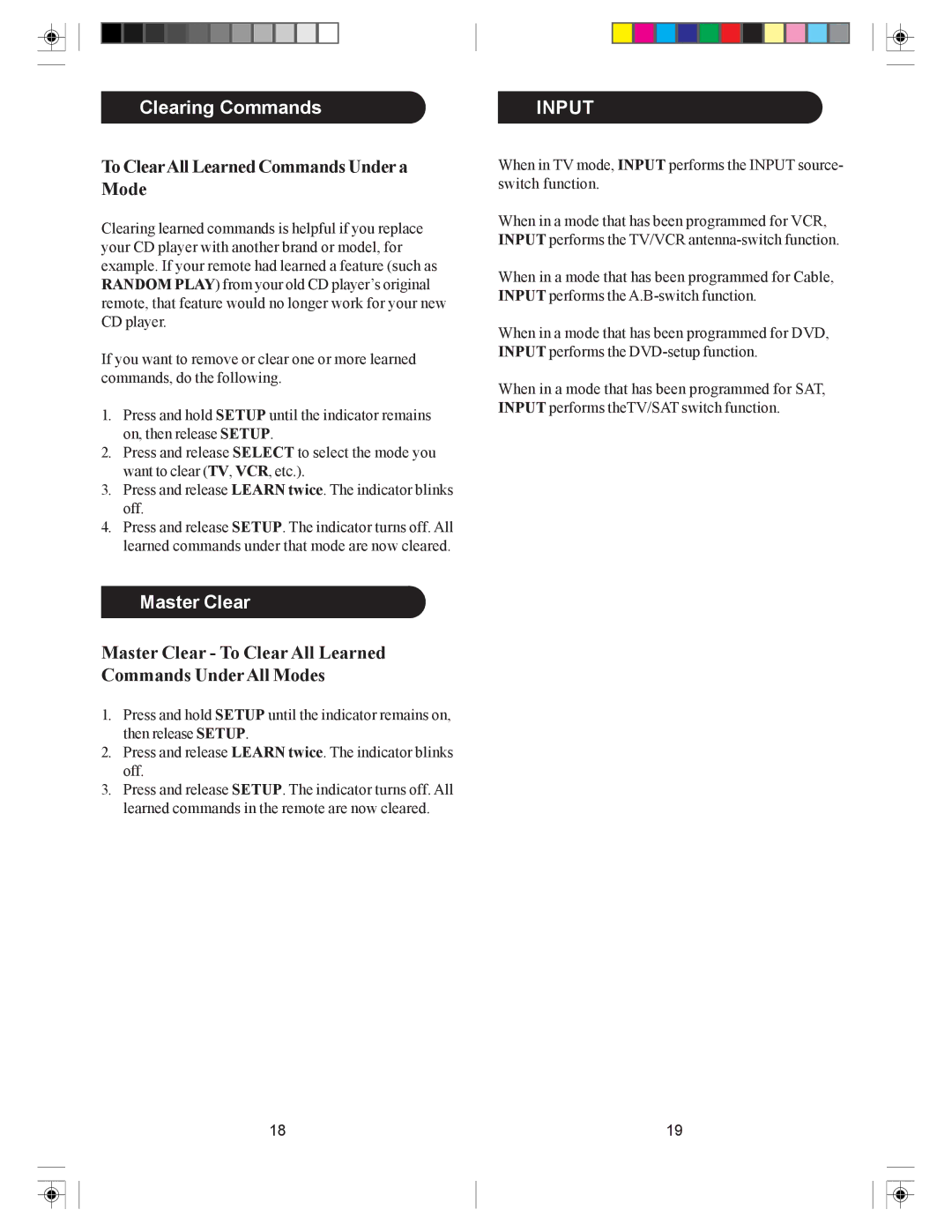 Philips SRU4105/27 owner manual Clearing Commands, To ClearAll Learned Commands Undera Mode, Master Clear 