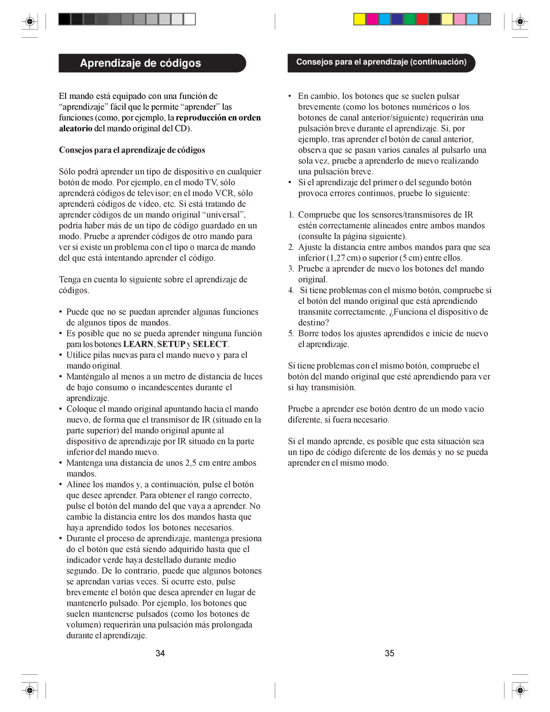 Philips SRU4105/27 owner manual Aprendizaje de códigos, Consejos para el aprendizaje de códigos 