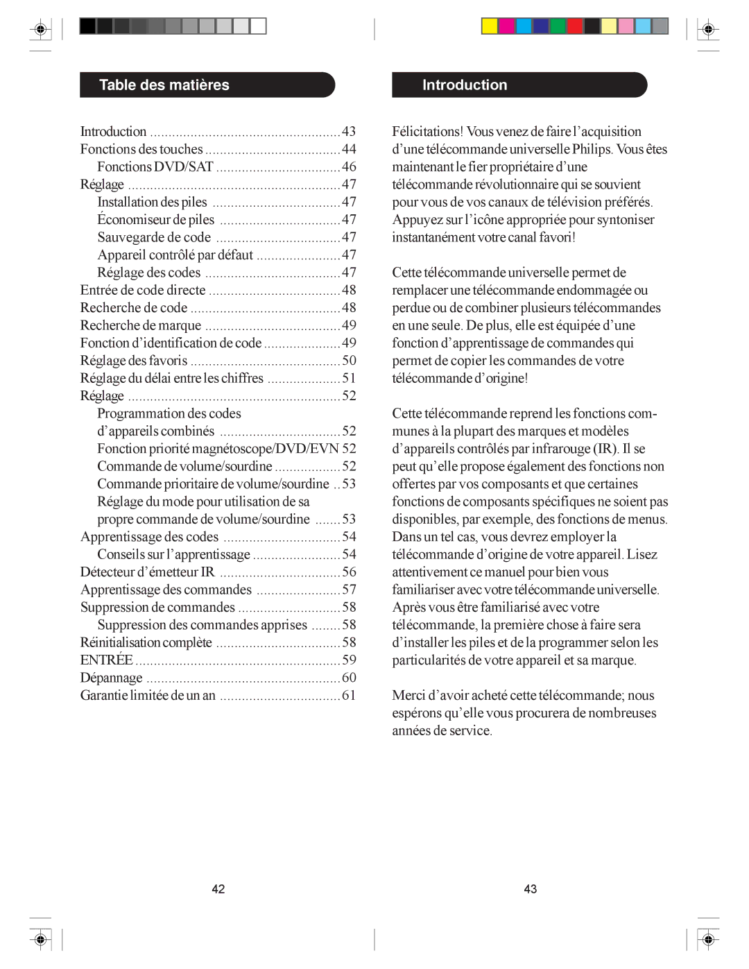 Philips SRU4105/27 owner manual Table des matières, Introduction 