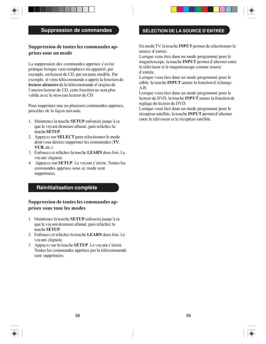 Philips SRU4105/27 owner manual Suppression de commandes, Suppression de toutes les commandes ap- prises sous un mode 