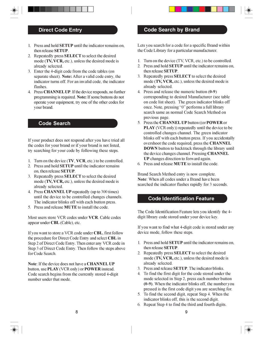 Philips SRU4105/27 owner manual Direct Code Entry Code Search by Brand, Code Identification Feature 