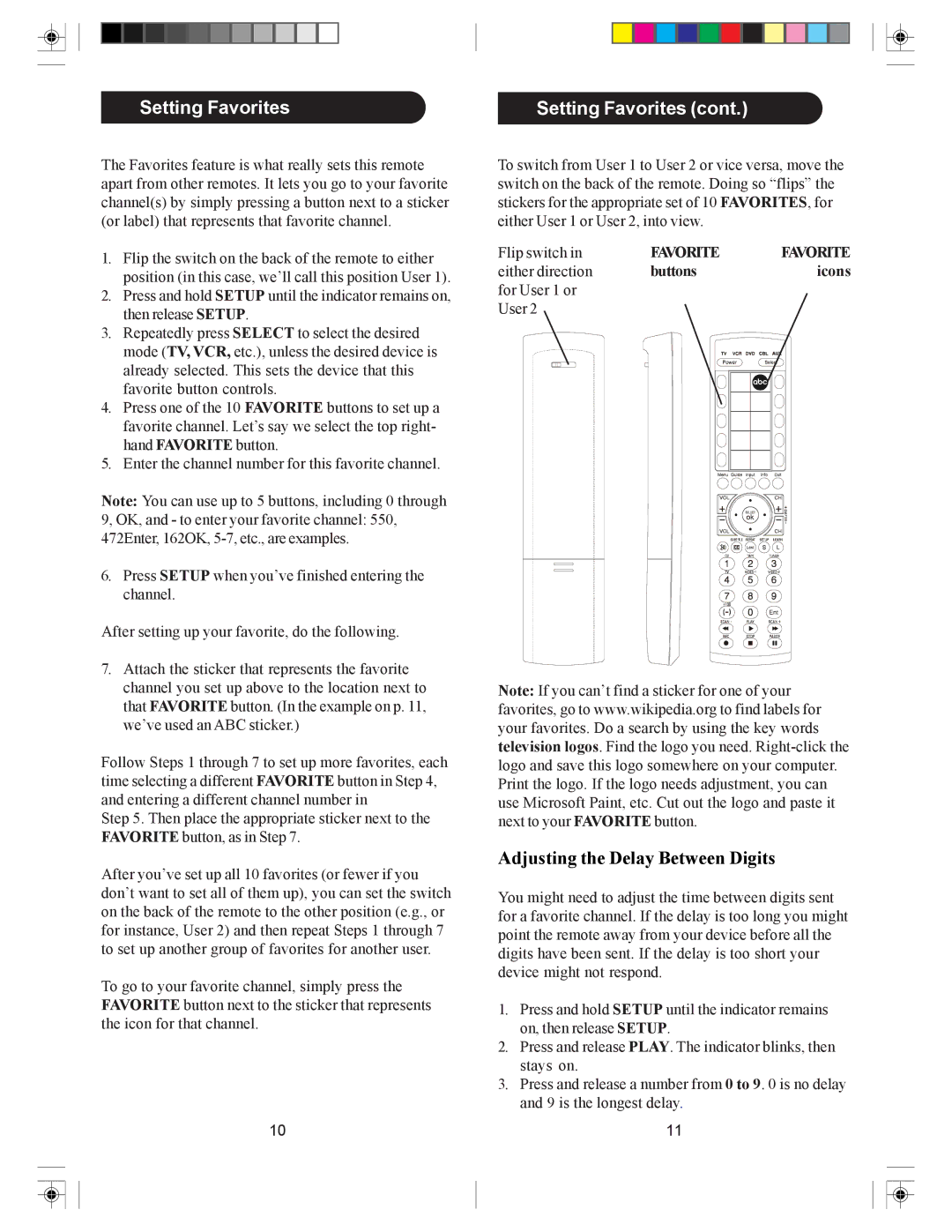 Philips SRU4205 owner manual Setting Favorites, Buttons Icons 