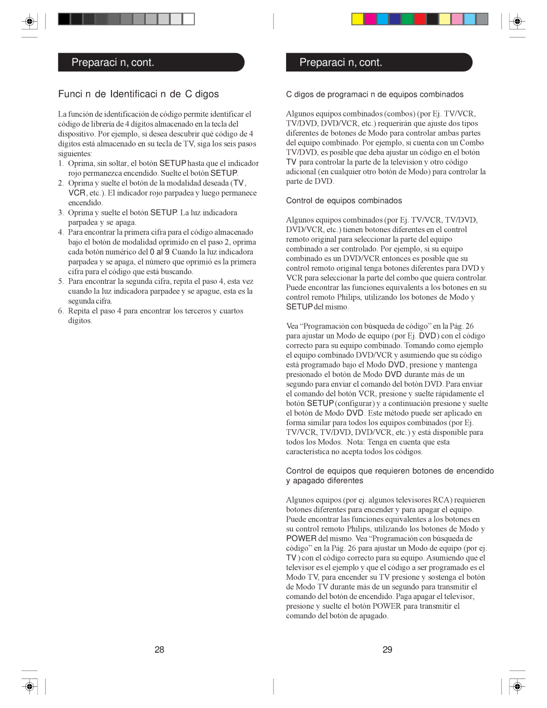 Philips SRU4208WM/17 owner manual Función de Identificación de Códigos, Códigos de programación de equipos combinados 