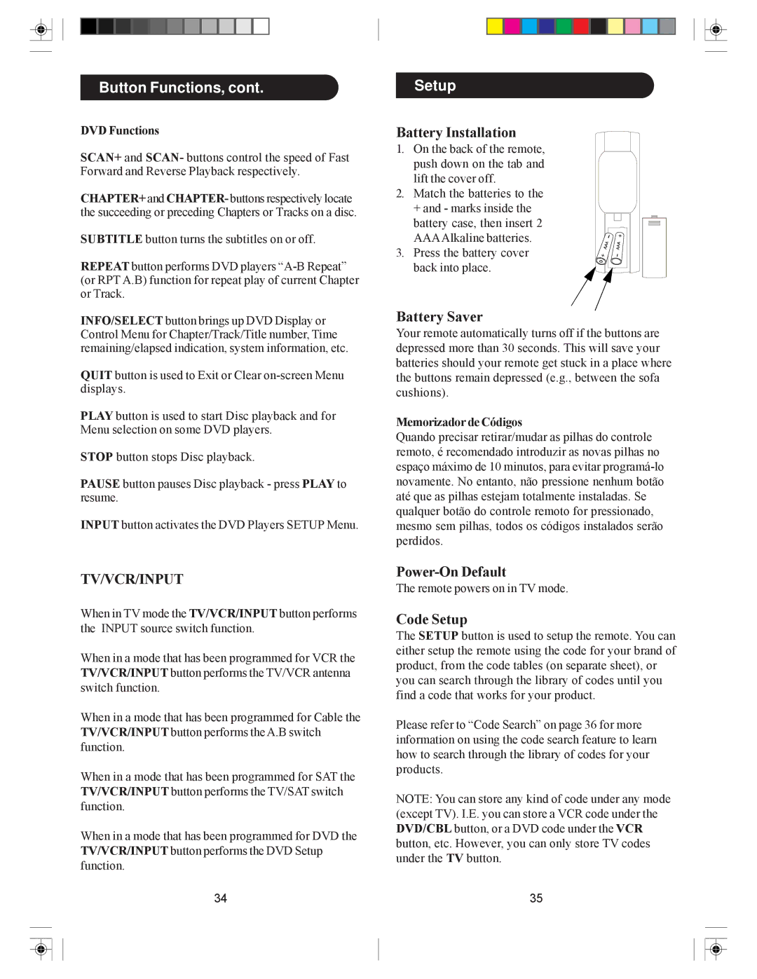 Philips SRU5030/55 owner manual Setup, DVD Functions, Memorizador de Códigos 