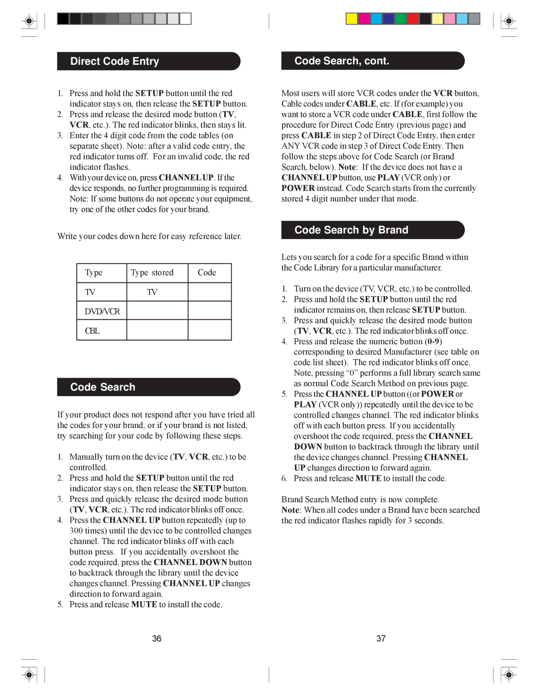 Philips SRU5030/55 owner manual Direct Code Entry Code Search, Code Search by Brand 