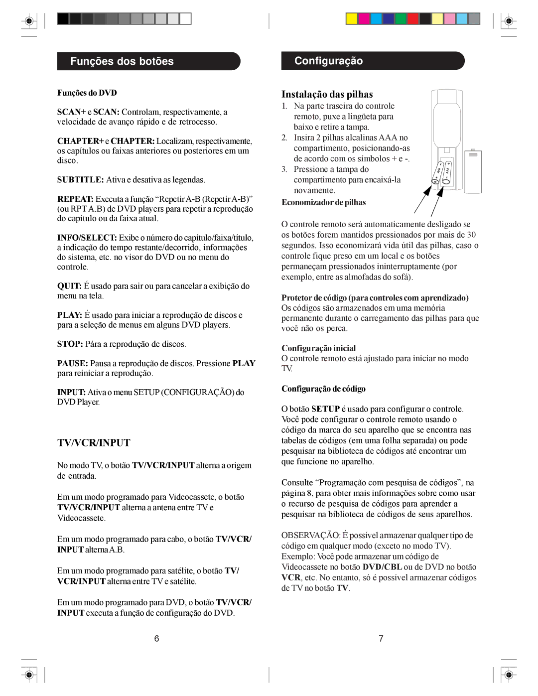 Philips SRU5030/55 owner manual Configuração, Economizador de pilhas 