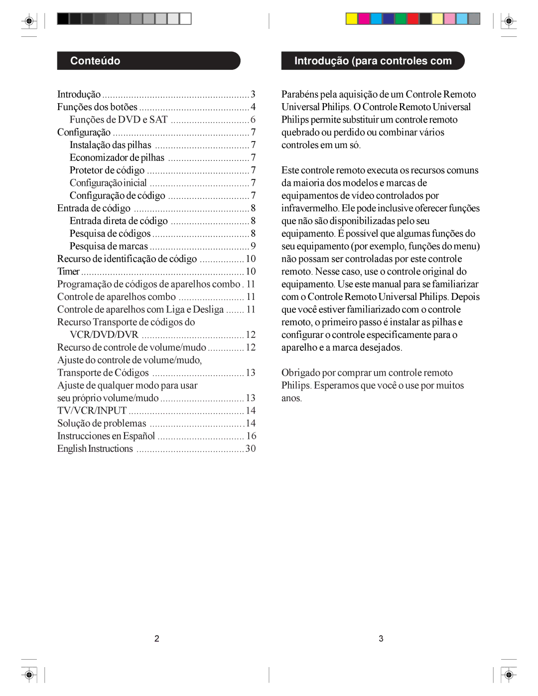 Philips SRU5040/55 owner manual Conteúdo, Introdução para controles com 