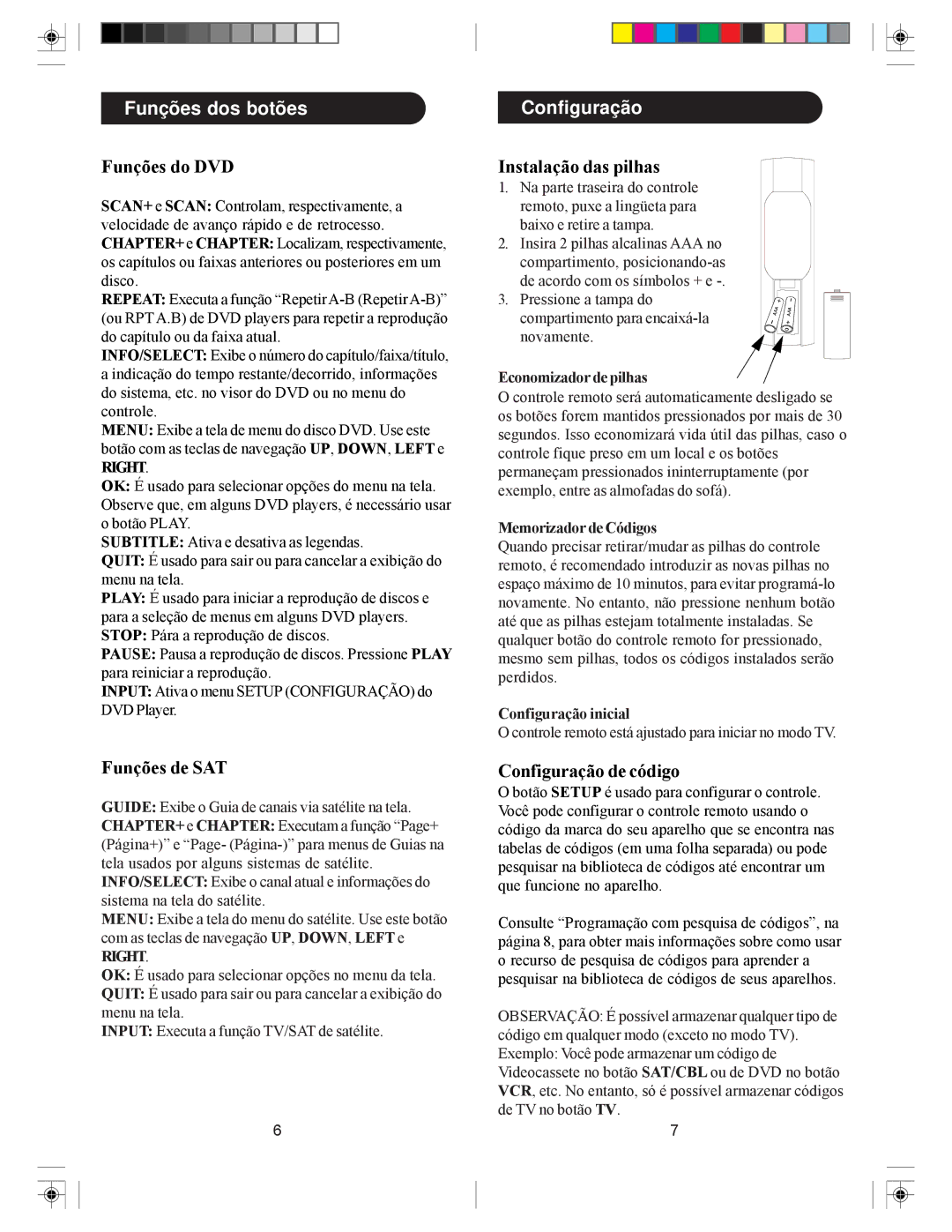 Philips SRU5040/55 owner manual Economizador de pilhas, Memorizador de Códigos, Configuração inicial 